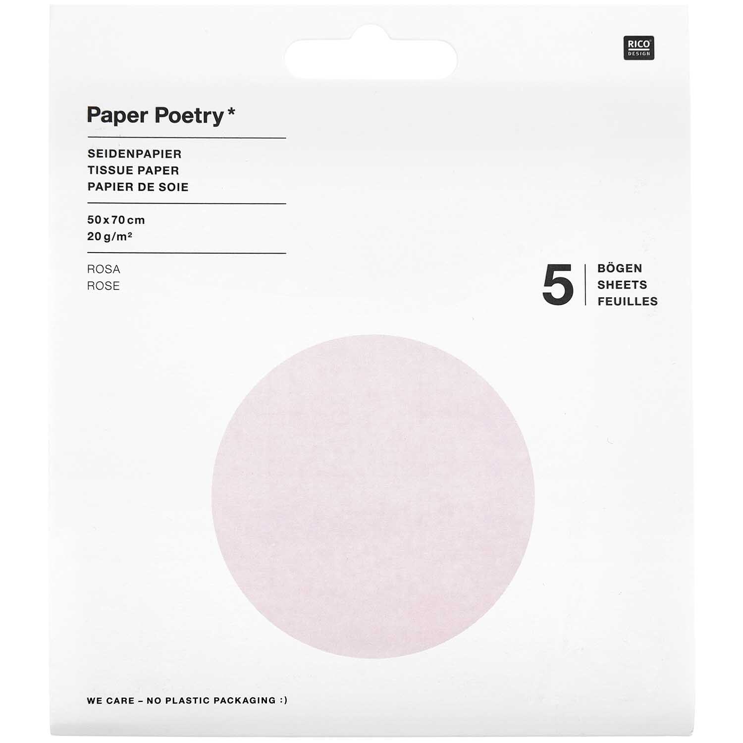 Seidenpapier 50x70cm 5 Bogen von Rico Design in Rosa, ideal für kreative Bastelprojekte.