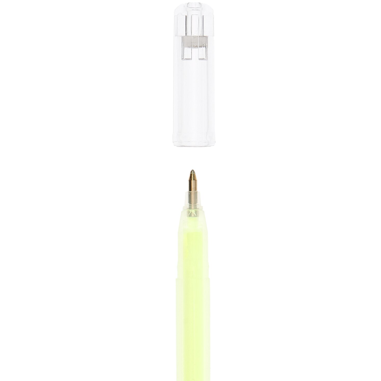 Gelstift Pastell 0,8mm von Rico Design in Gelb, mit abnehmbarem transparentem Deckel, ideal für feine Linien.