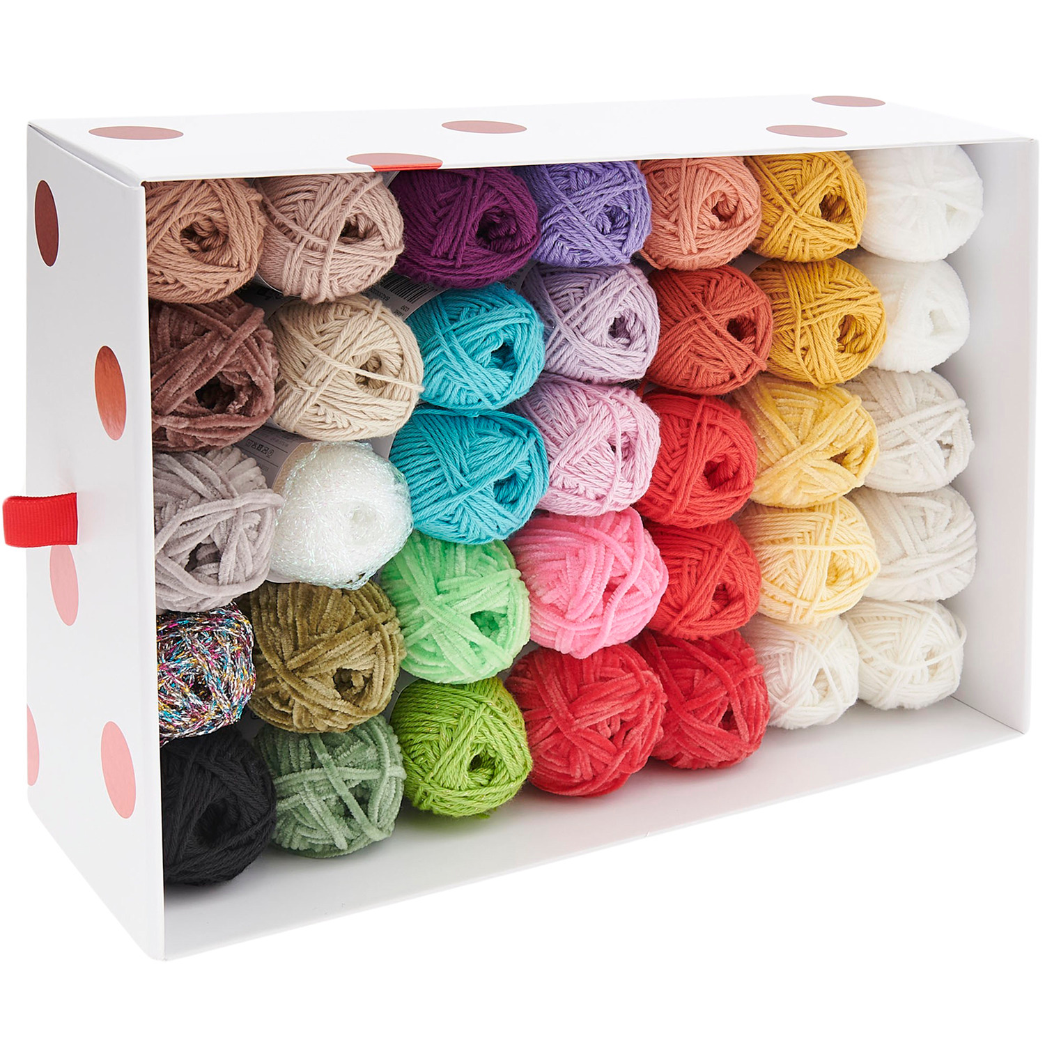 Ricorumi Shrooom Garn-Set in 35 leuchtenden Farben, präsentiert in einer dekorativen Box. Ideal für kreative Strickprojekte.