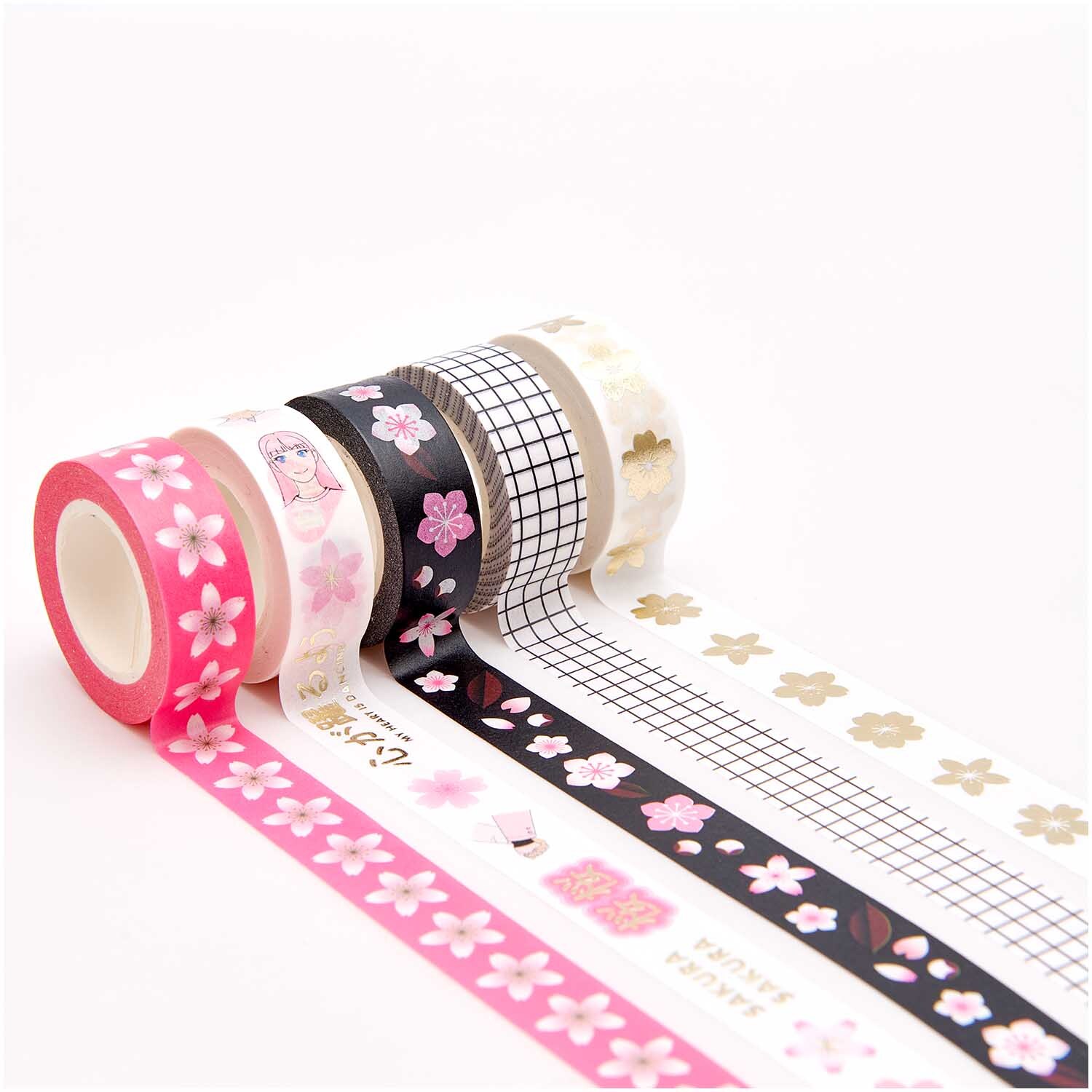 Paper Poetry Tape Set Manga, 5-teilig, zeigt mehrfarbige Washi-Tapes mit floralen Mustern.