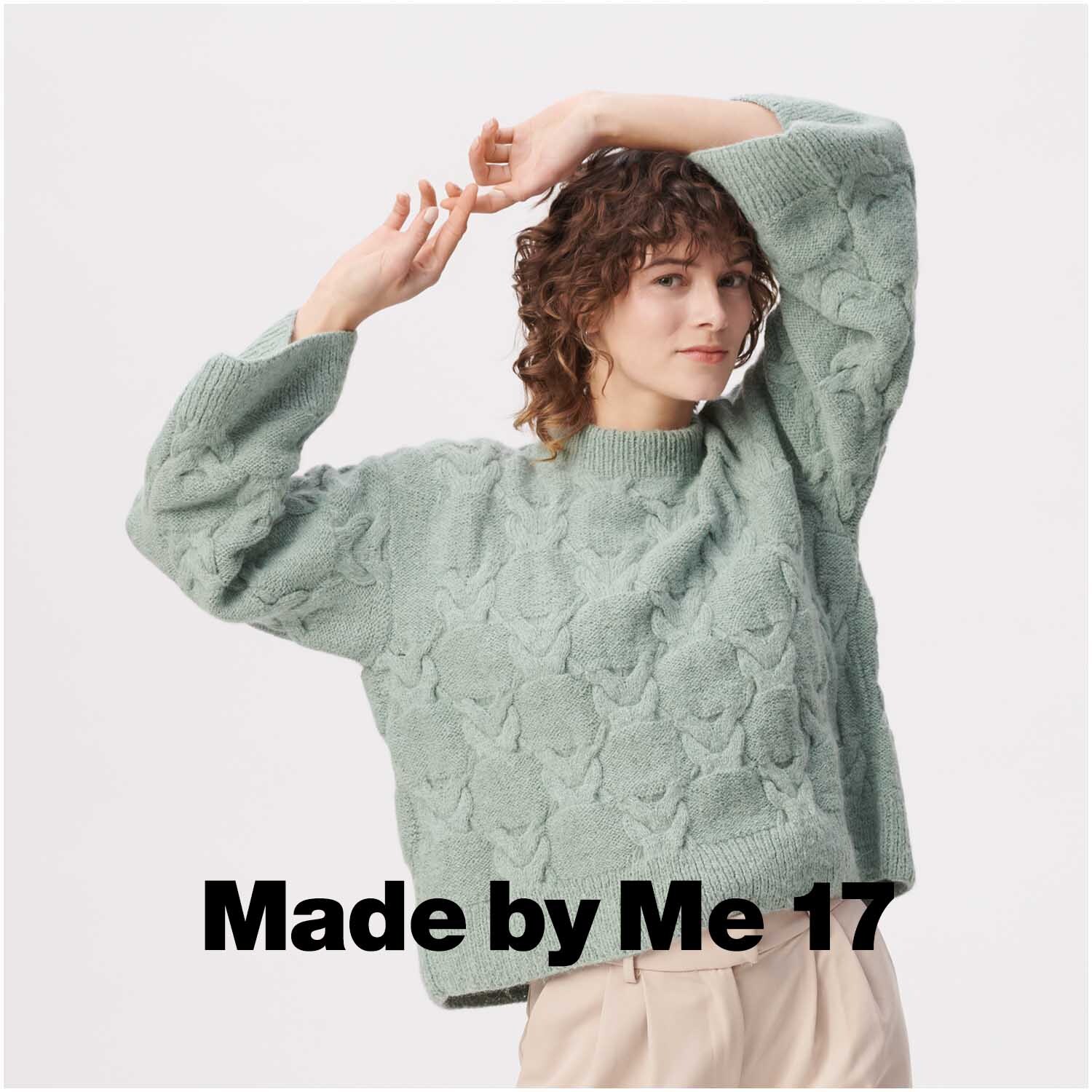 Rico Luxury Alpaca Superfine aran Pullover in zartem Mint, getragen von Frau mit lockigem Haar.