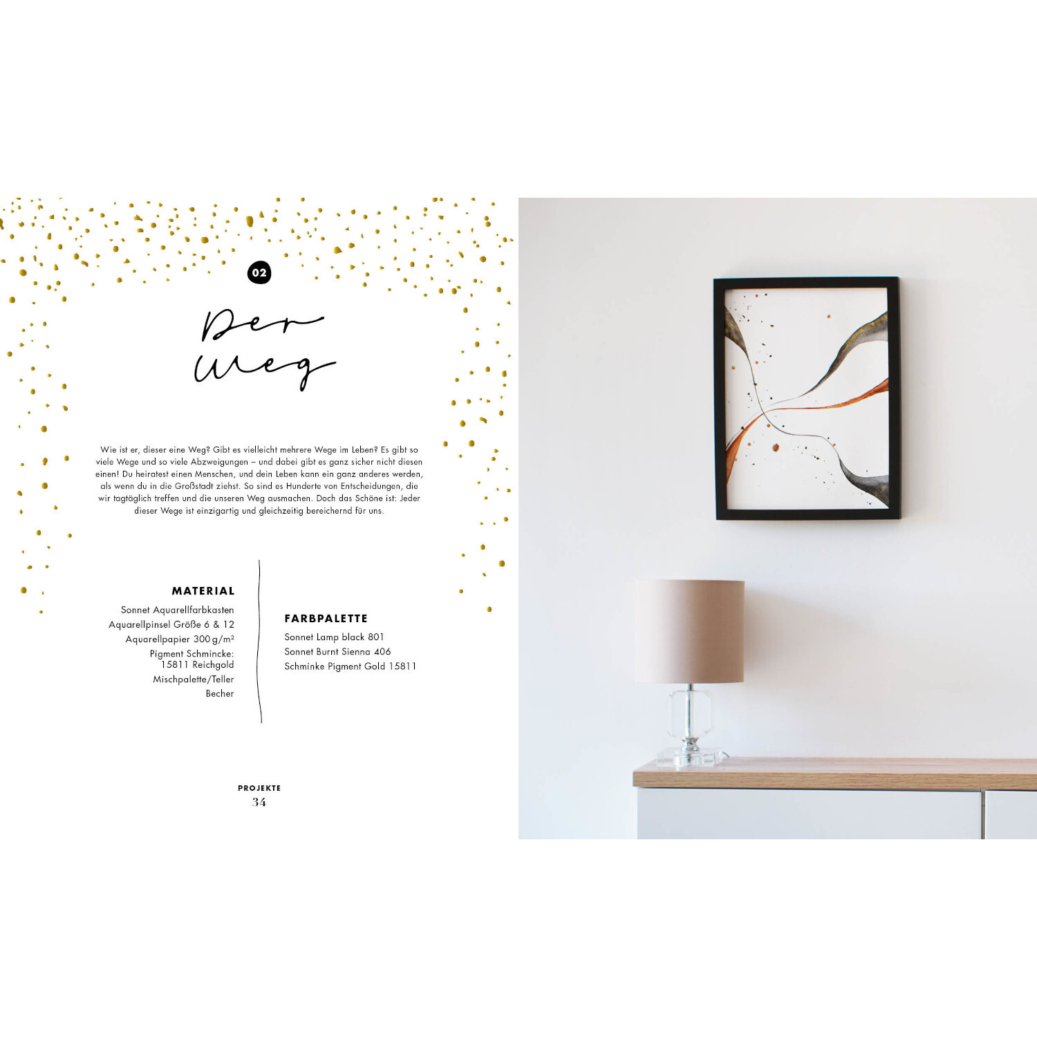 Shine – Art for Home: Minimalistisches Kunstwerk in Schwarz-Weiß mit orangen Akzenten, gerahmt an weißer Wand über Holzkommode.