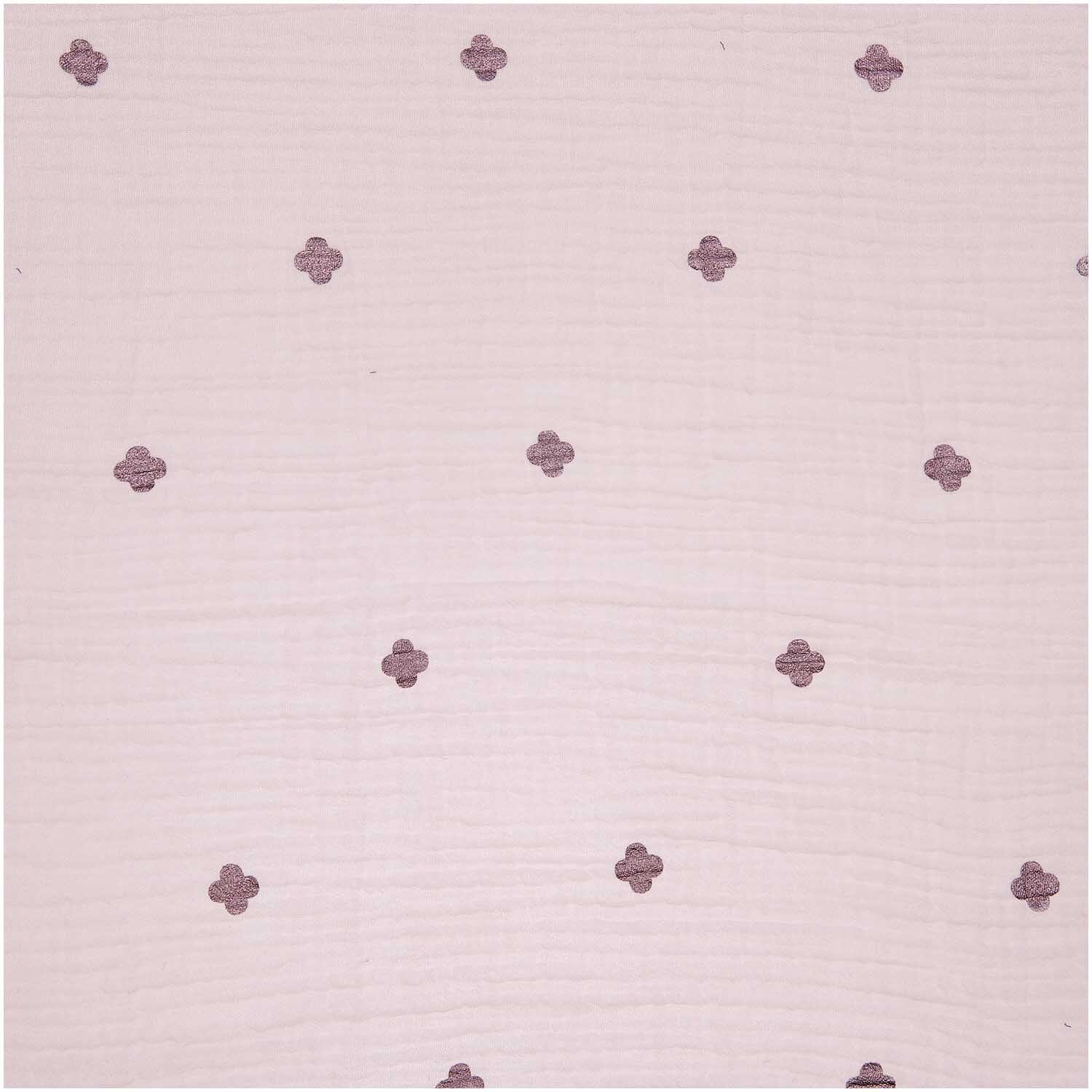 Meterware Krinkelmusselin Blüten rosa Hot Foil mit zarten Blütenmustern auf rosa Stoff von Rico Design.