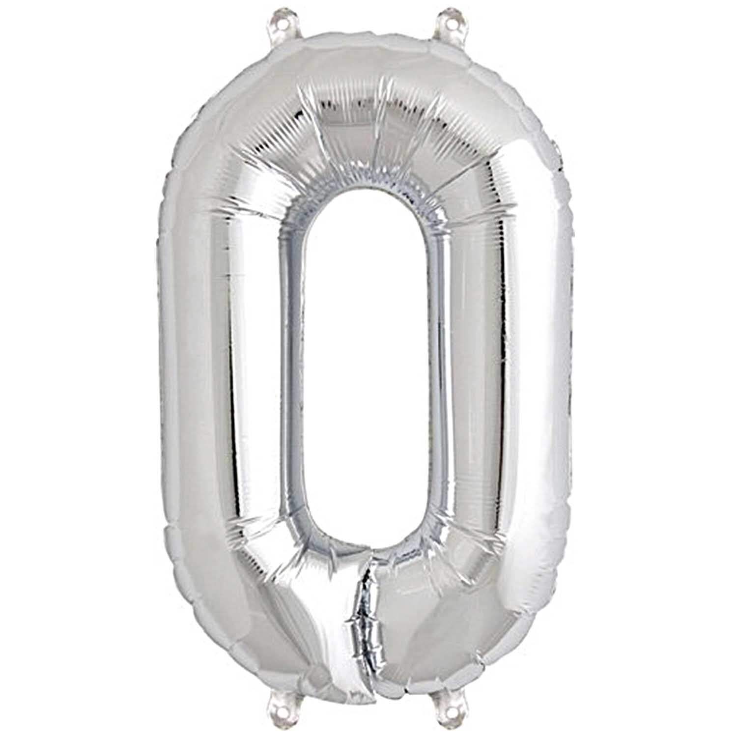Folienballon Zahl silber 36cm von Rico Design in Form einer Null, ideal für Geburtstagsfeiern.