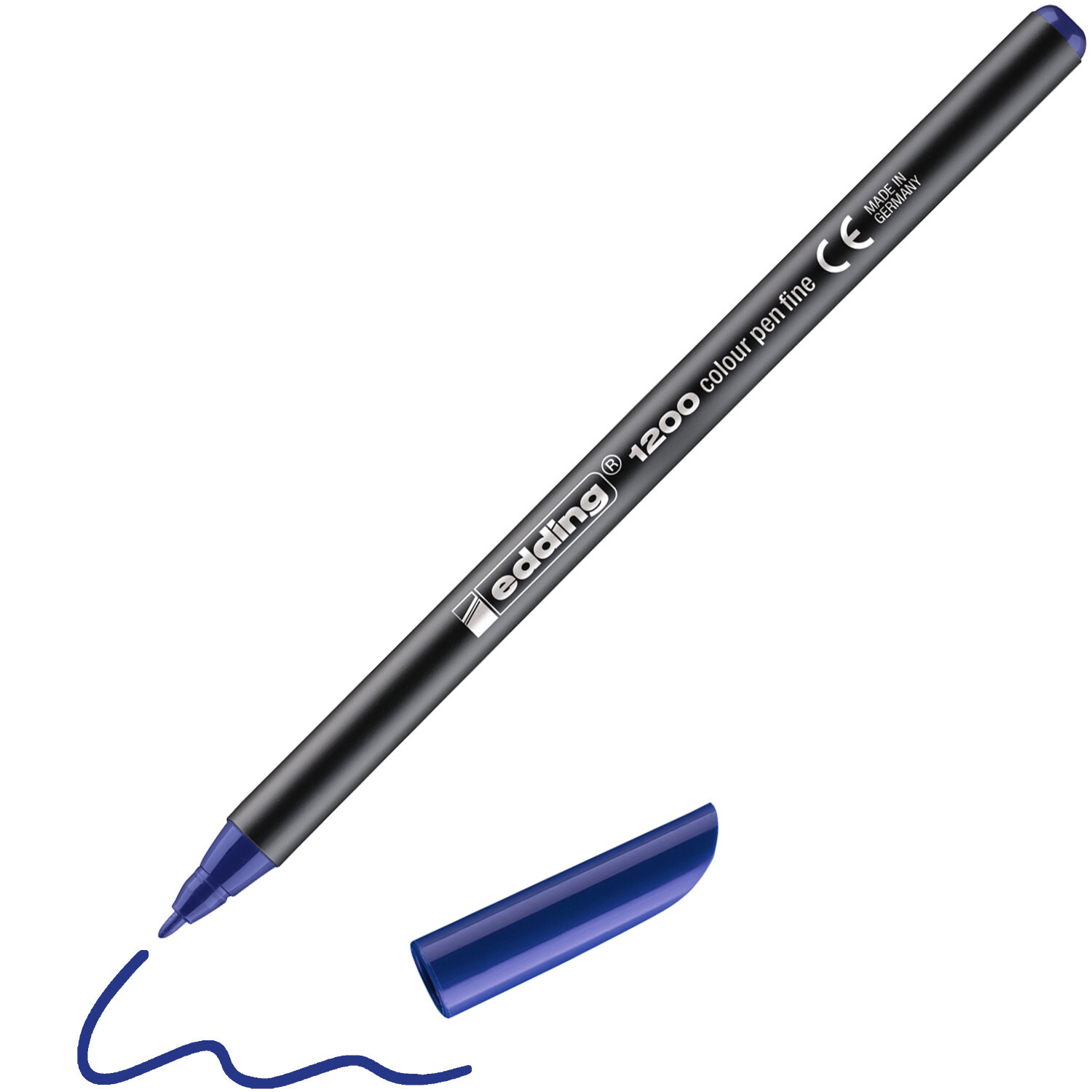 1200 colour pen 0,5-1mm, edding: Blauer Stift mit abnehmbarer Kappe, ideal für präzises Zeichnen.