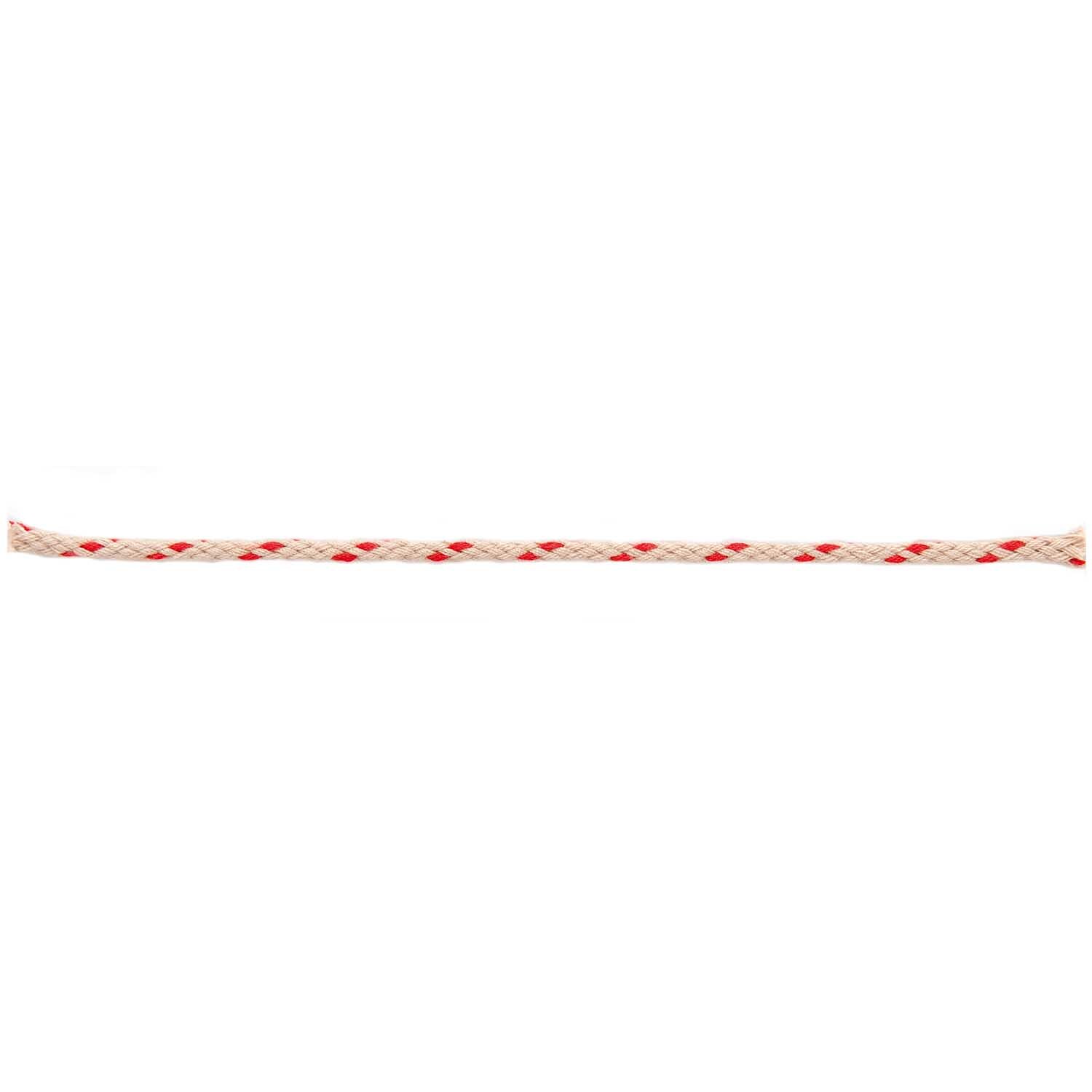 Kordel natur Streifen rot 2m von Rico Design, zeigt eine rot gestreifte Kordel auf weißem Hintergrund. Ideal für kreative Projekte.