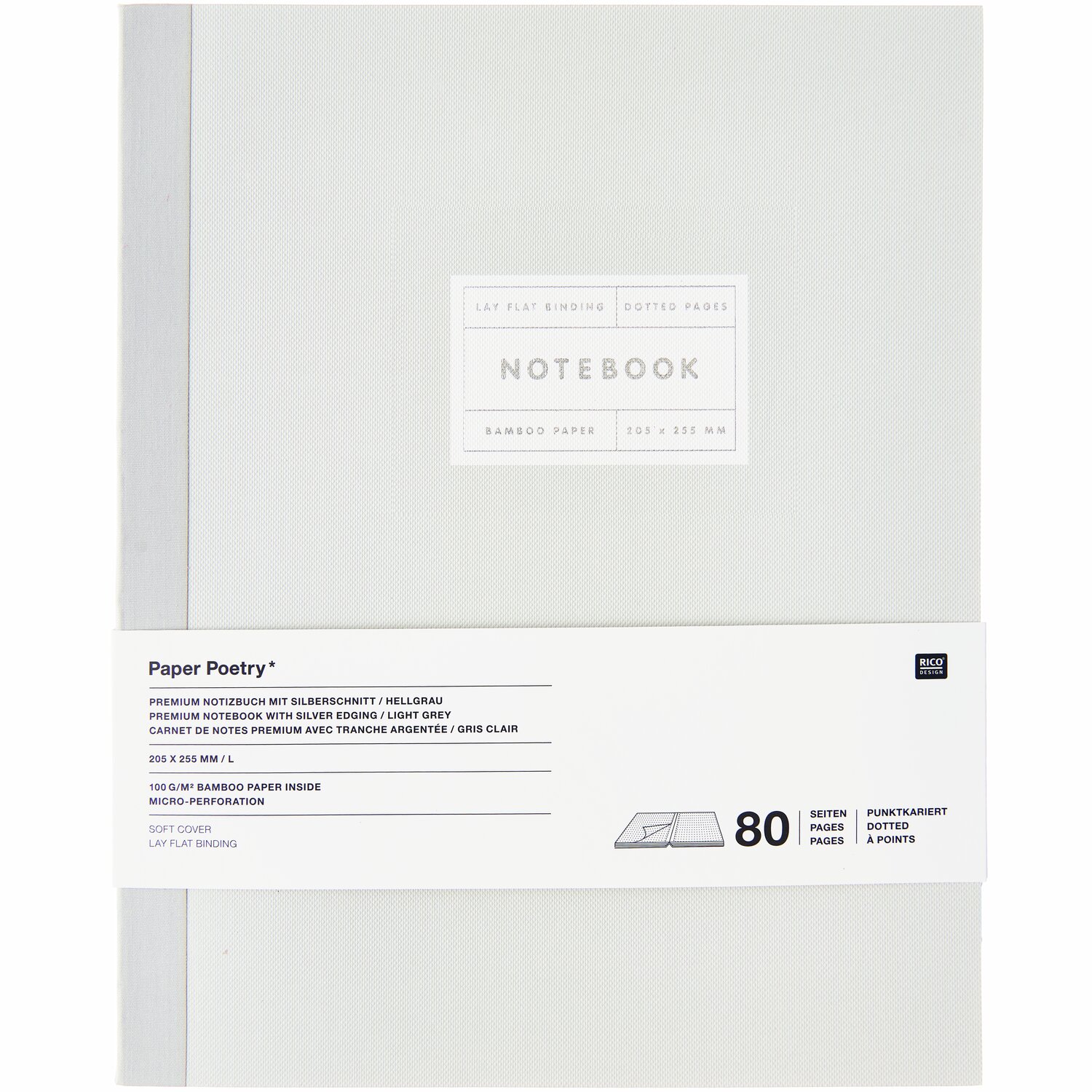 Paper Poetry Notizbuch L Silberrand Farbe Hellgrau von Rico Design