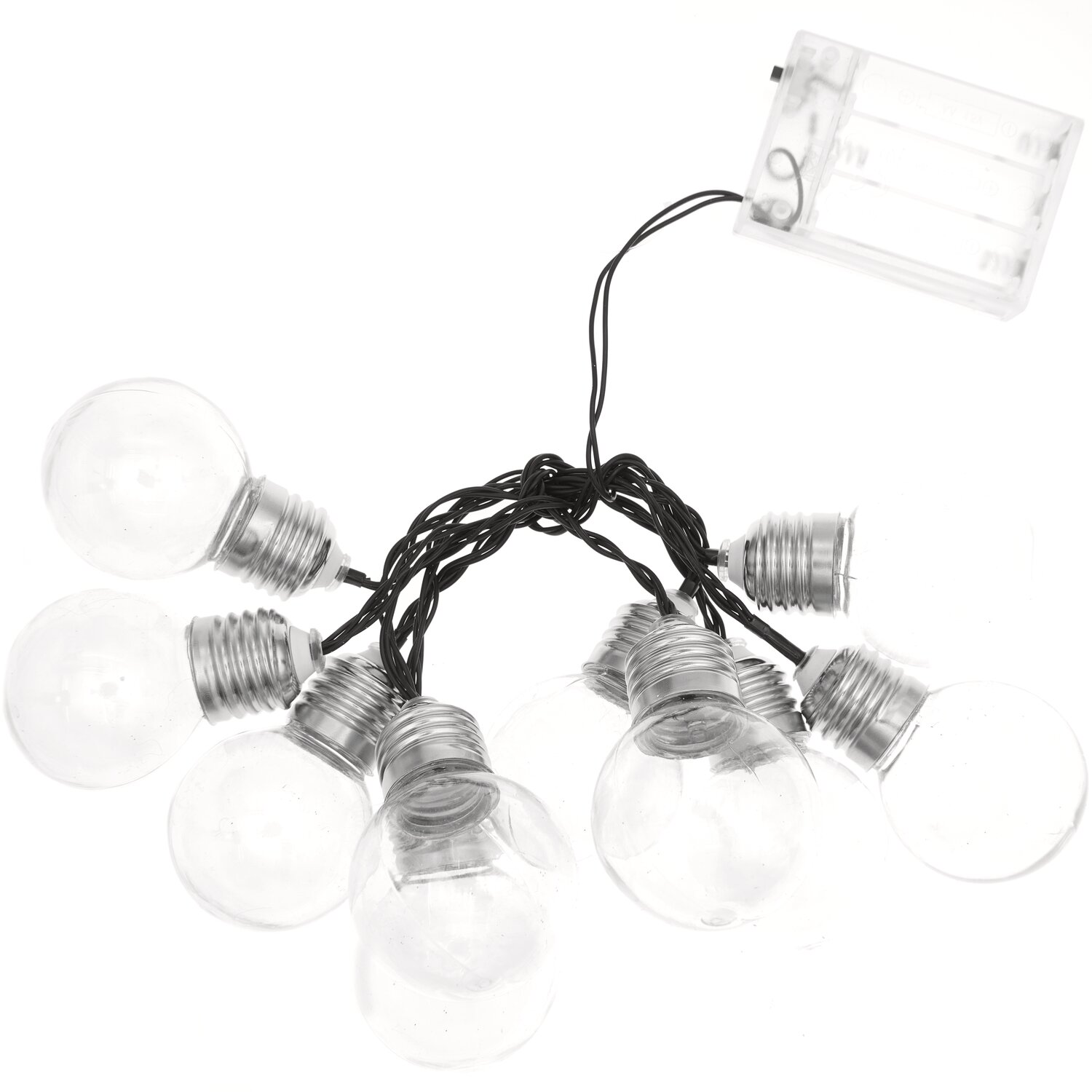 LED-Lichterkette Glühlampen 150cm mit transparenten Glühbirnen und schwarzem Kabel, ideal für stimmungsvolle Beleuchtung.