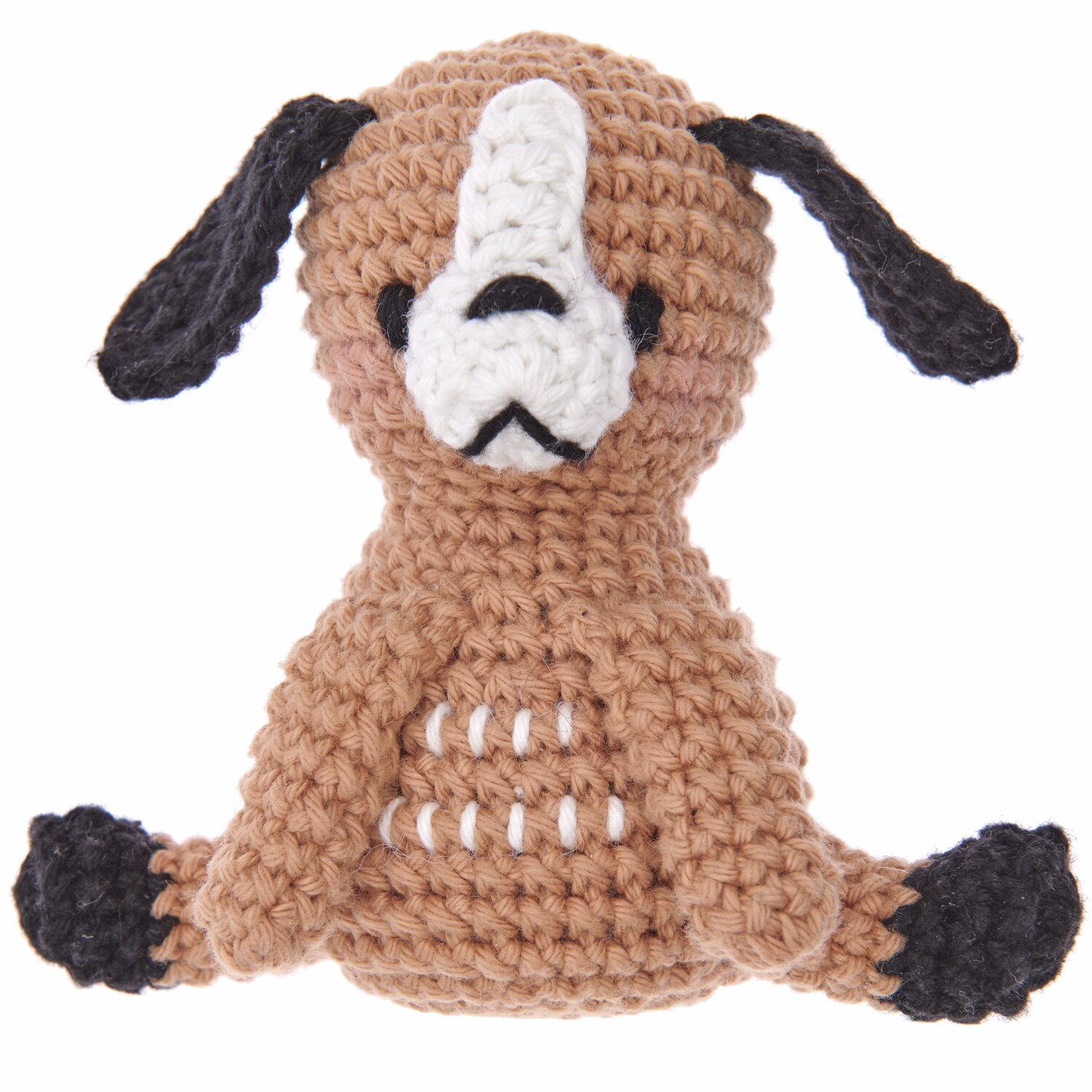 Ricorumi Mini Easy Häkelset - Hund: Brauner, gehäkelter Hund mit schwarzen Ohren und weißen Details. Ideal für Anfänger.