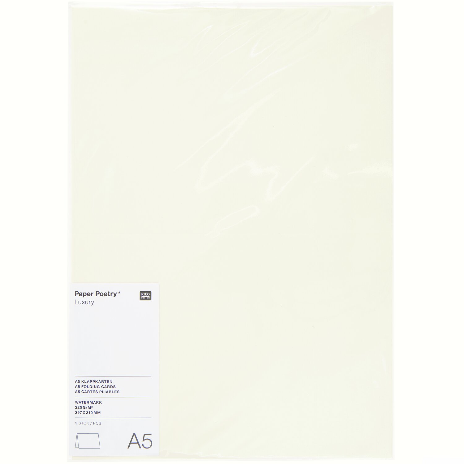 Paper Poerty Luxury Karten A5: Elfenbeinfarbene Karten von Rico Design, 5 Stück, ideal für elegante Einladungen.