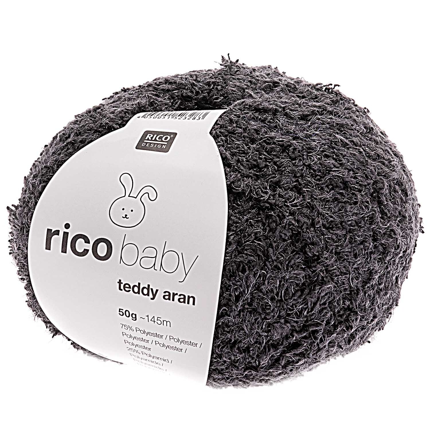 Rico Baby Teddy aran: Dunkelgraues Garnknäuel, 50g 135m, von Rico Design, ideal für kuschelige Strickprojekte.