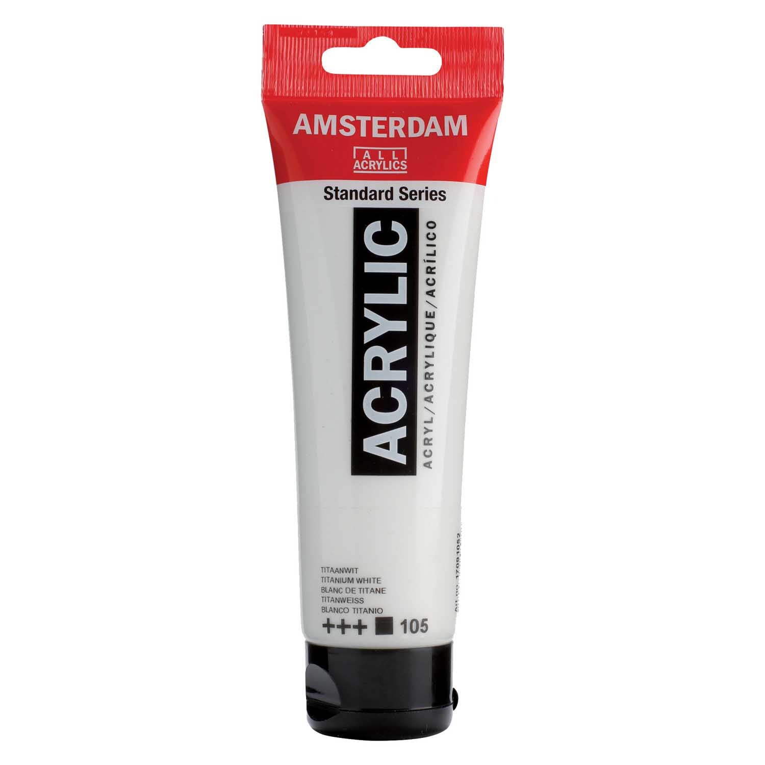 Acrylfarbe 120ml von AMSTERDAM in einer roten Tube, ideal für Künstler, Titanweiß.