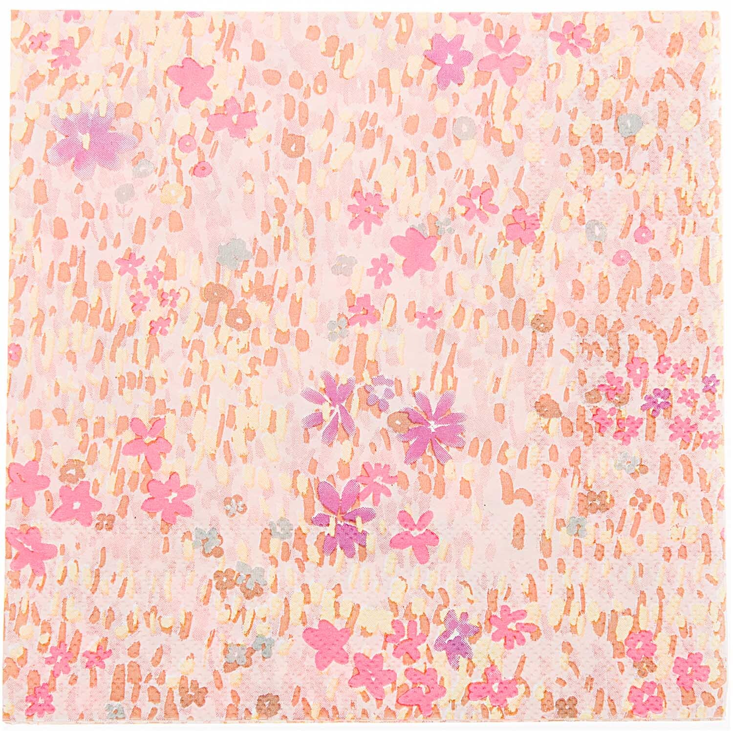 Servietten Crafted Nature Blumenwiese mit zarten rosa Blütenmuster, ideal für Frühlingsdekorationen. 33x33cm, 20 Stück von Rico Design.