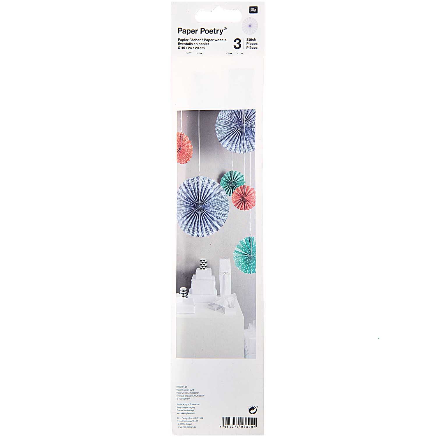 Fächer mehrfarbig Papier 3 Stück von Rico Design