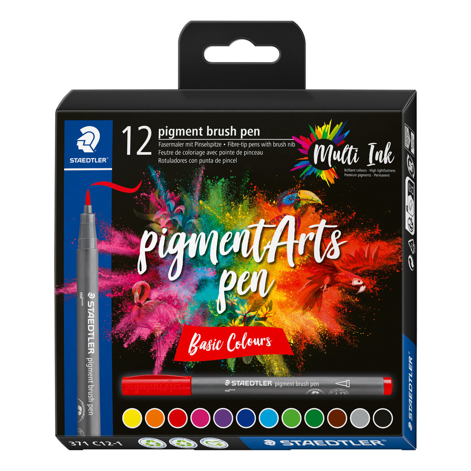 Pigment Brush Pen Basic Set: 12-teiliges Set von Staedtler mit lebendigen Farben und Pinselspitze.