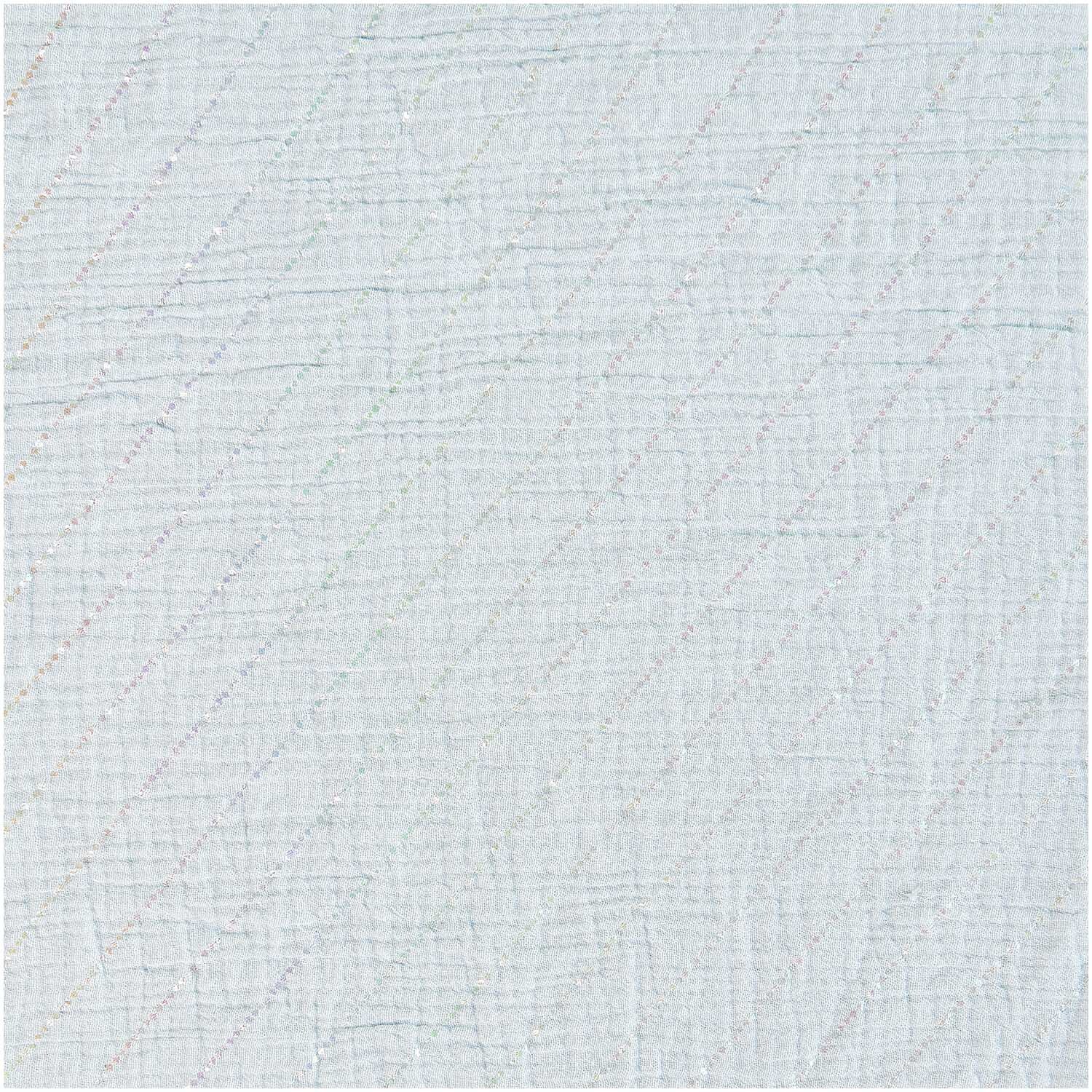 Meterware Krinkelmusselin Streifen Hellblau von Rico Design zeigt ein zartes, gestreiftes Muster.