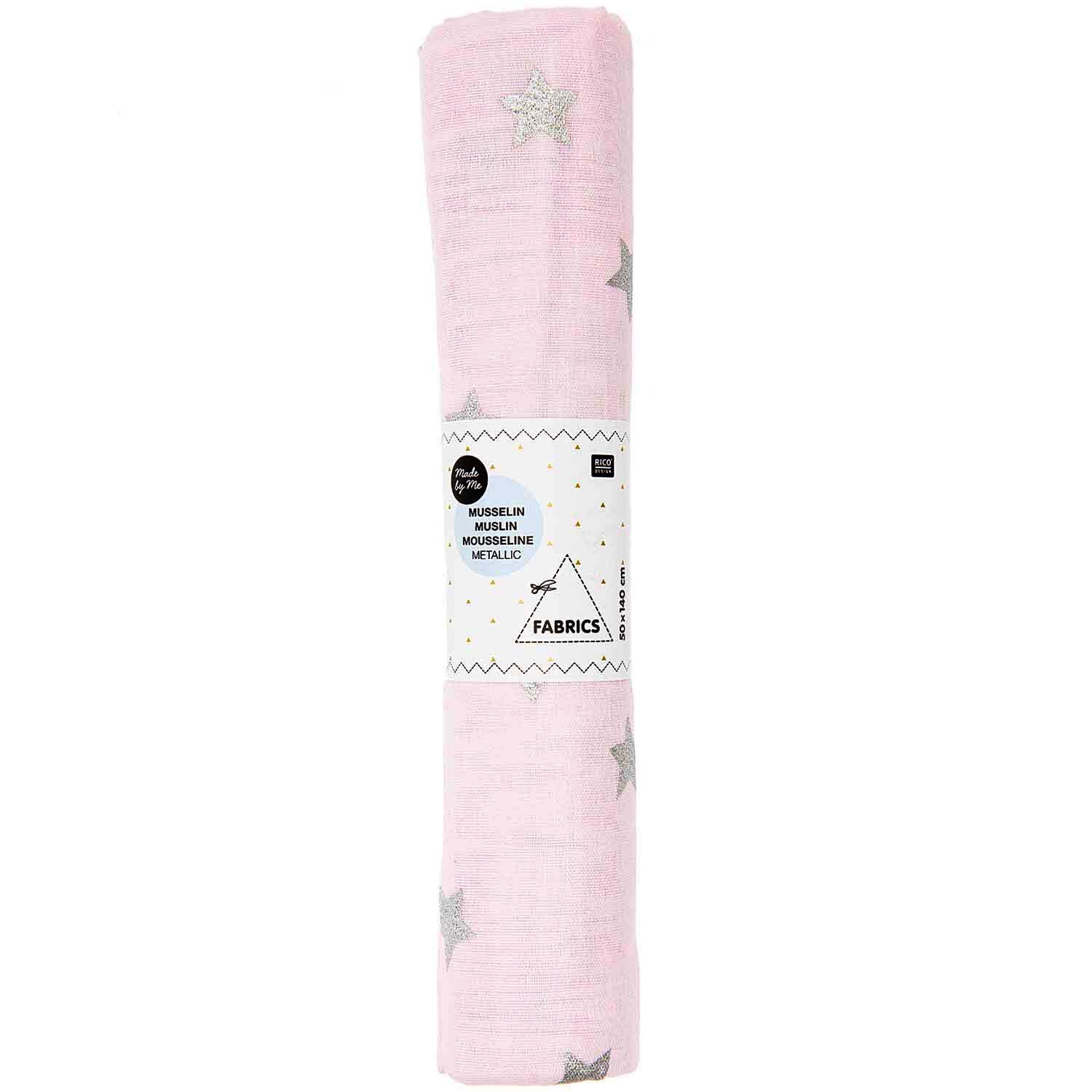 Musselin-Druckstoff Nostalgic Christmas Sterne rosa-metallic 50x140cm von Rico Design