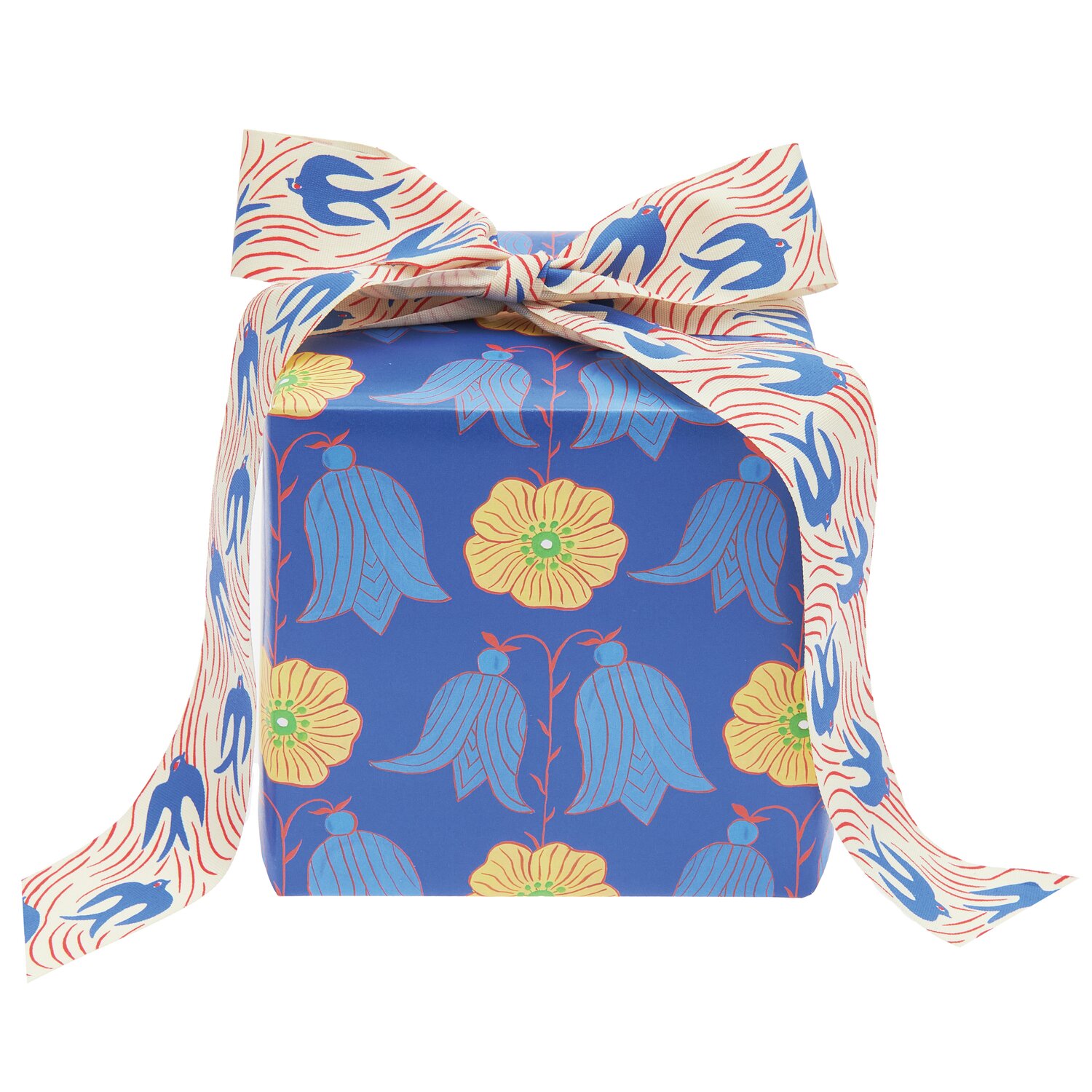 Geschenkpapier Butterblume/Glockenblumen von Rico Design, blau mit gelben Blumen, 70cm x 2m, 100 g/m².