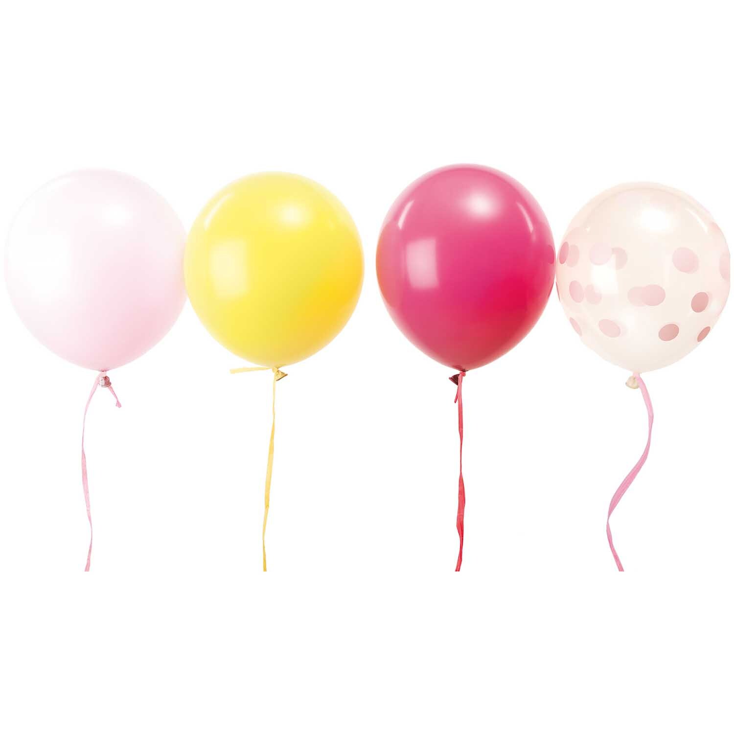 Luftballon Mix Candy 30cm 12 Stück von Rico Design: Vier bunte Ballons in Gelb, Rosa und mit Punkten. Perfekt für jede Feier.
