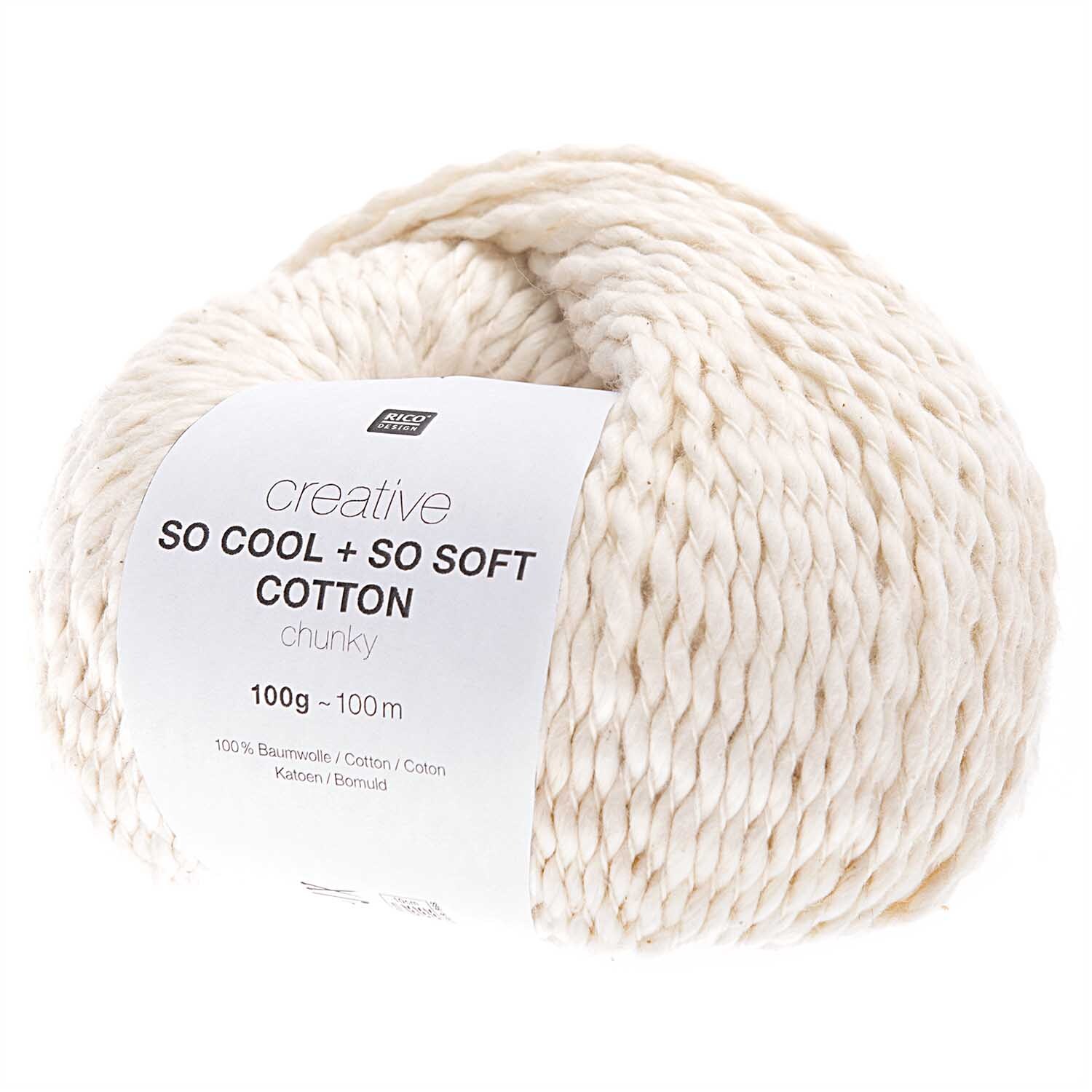 Creative So Cool + So Soft Cotton chunky Strickset Jacke Modell 21, cremefarbenes Garn von Rico Design, 100g Knäuel.