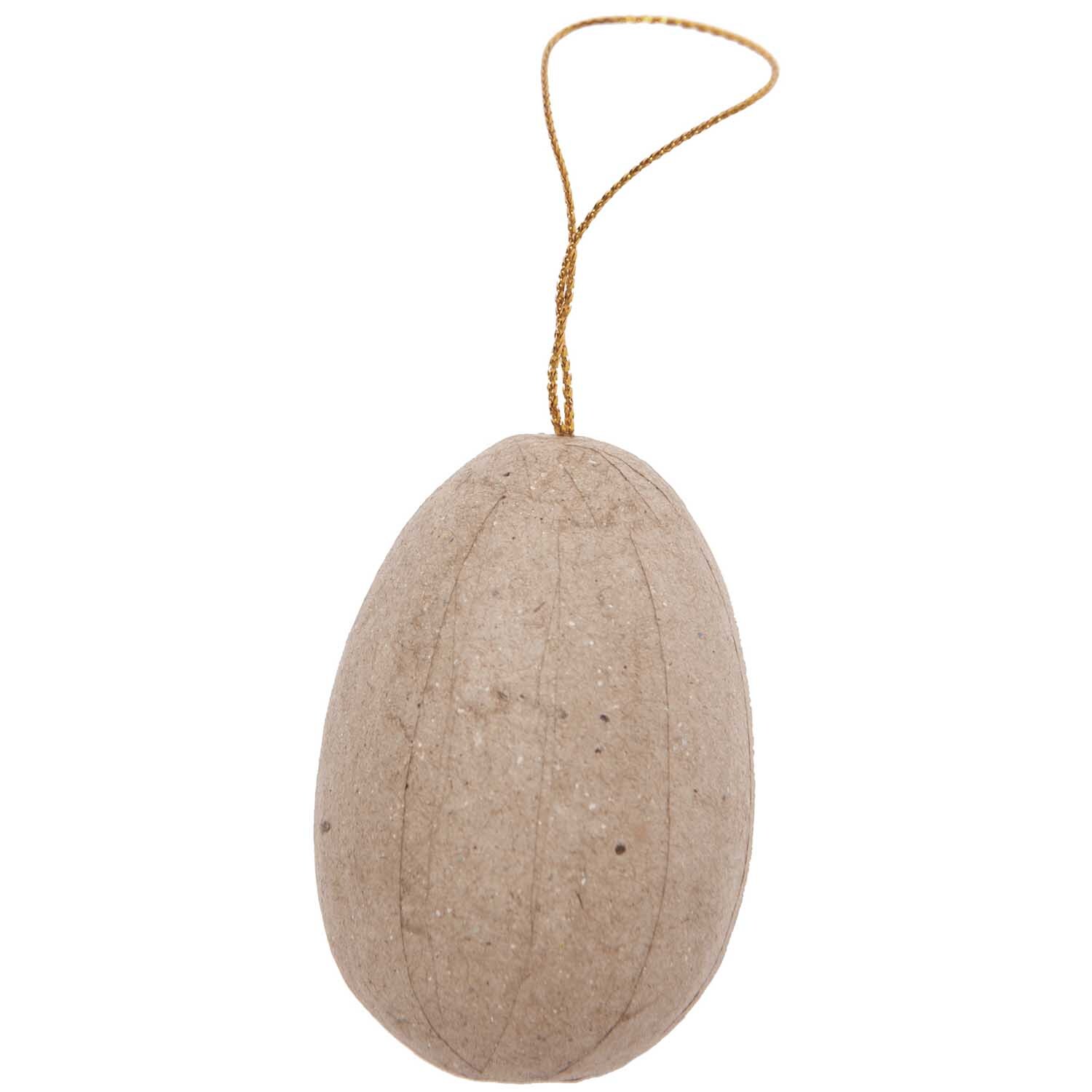 Pappmaché Ei 4x6cm von Rico Design in Braun mit Aufhängung, ideal für kreative Dekorationen.