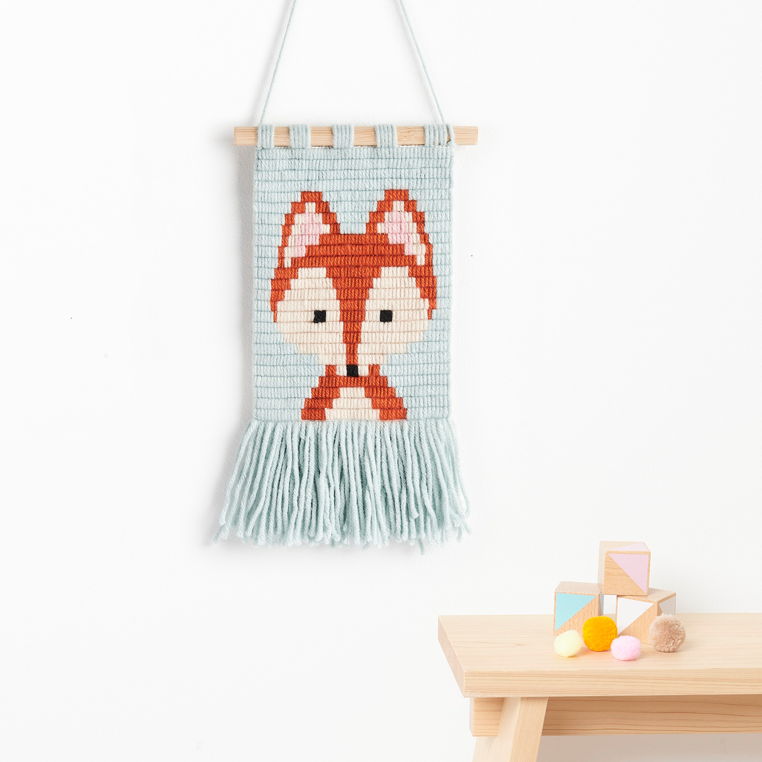 Longstitch Stickpackung Fuchs, Wandbehang mit Fuchsmotiv in Pastelltönen, 18x30cm, dekorativ.