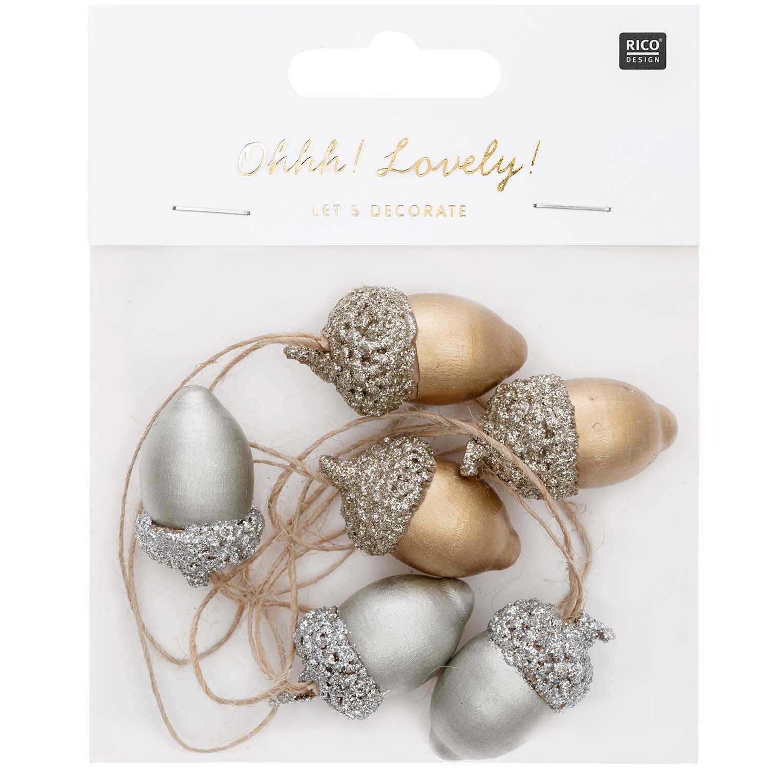 Holzhänger Eichel Mix gold-silber 20x35m 6 Stück von Rico Design