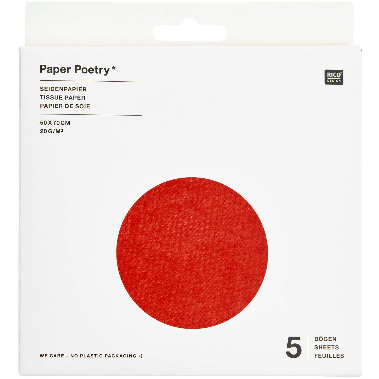 Paper Poetry Seidenpapier 50x70cm 5 Bogen, dunkelrote Geschenkverpackung aus leichtem Tissue Paper von Rico Design in nachhaltiger Kartonverpackung