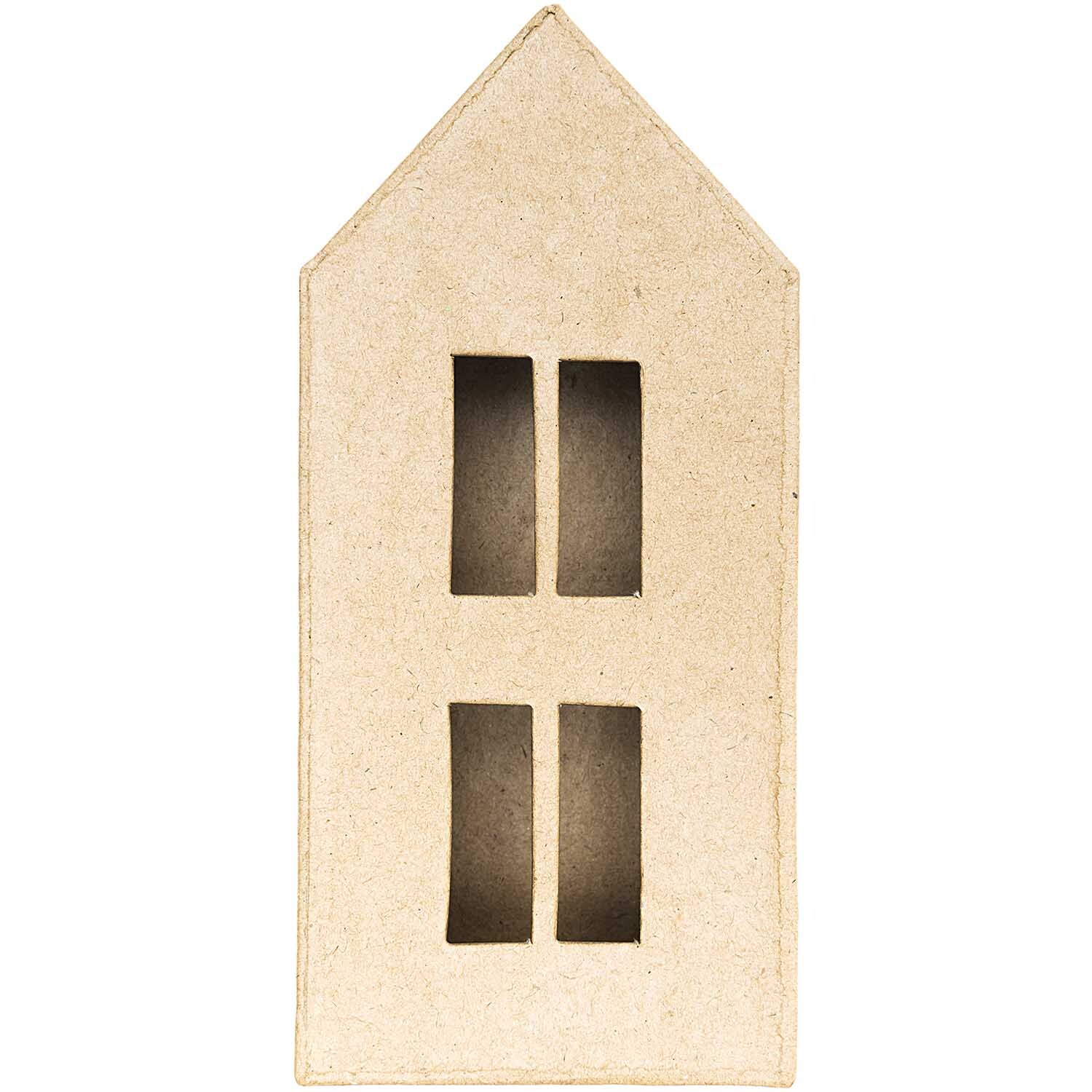 Schachtel Pappmaché-Haus von Rico Design in Form eines Hauses mit zwei Fenstern, ideal zum Basteln.