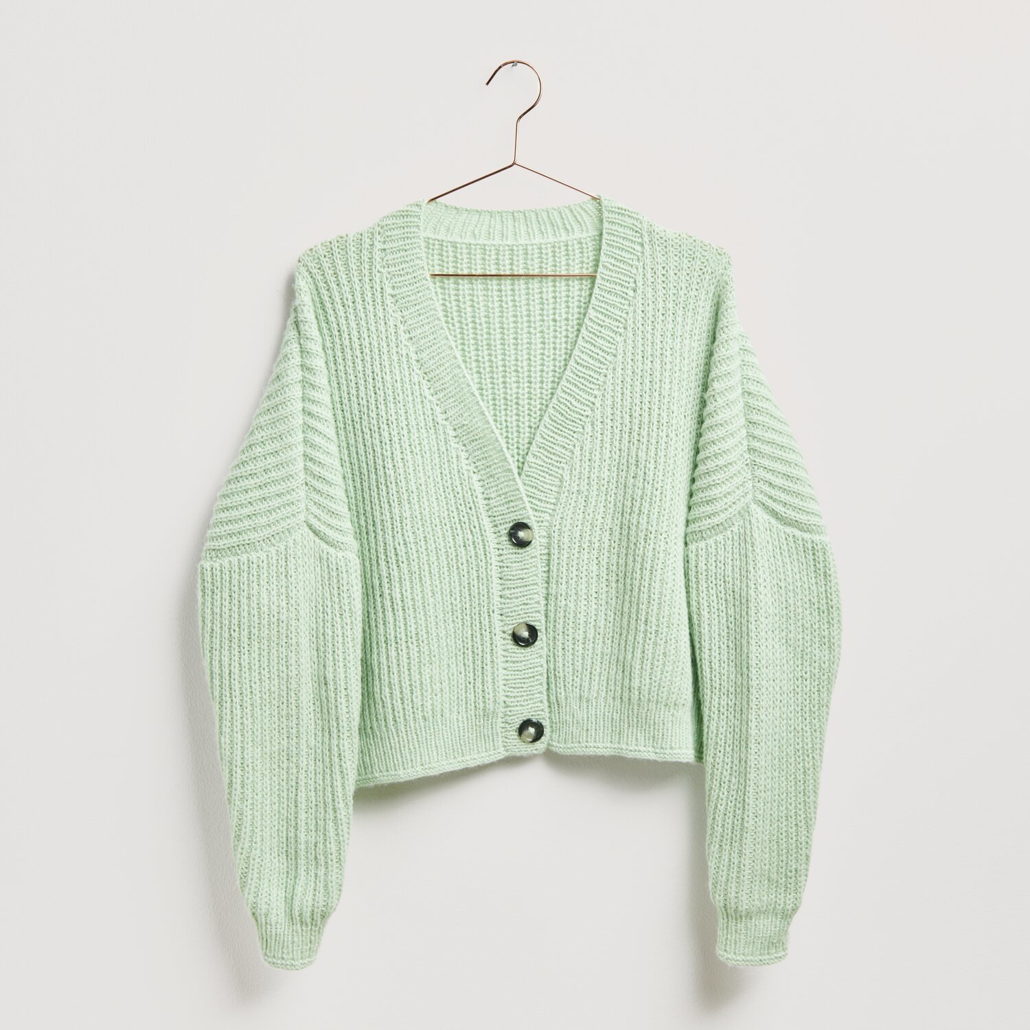 Strickset Jacke Modell 14 aus Made by Me No. 20, mintgrün, mit Knöpfen, aus Creative Cotton Fleece dk.