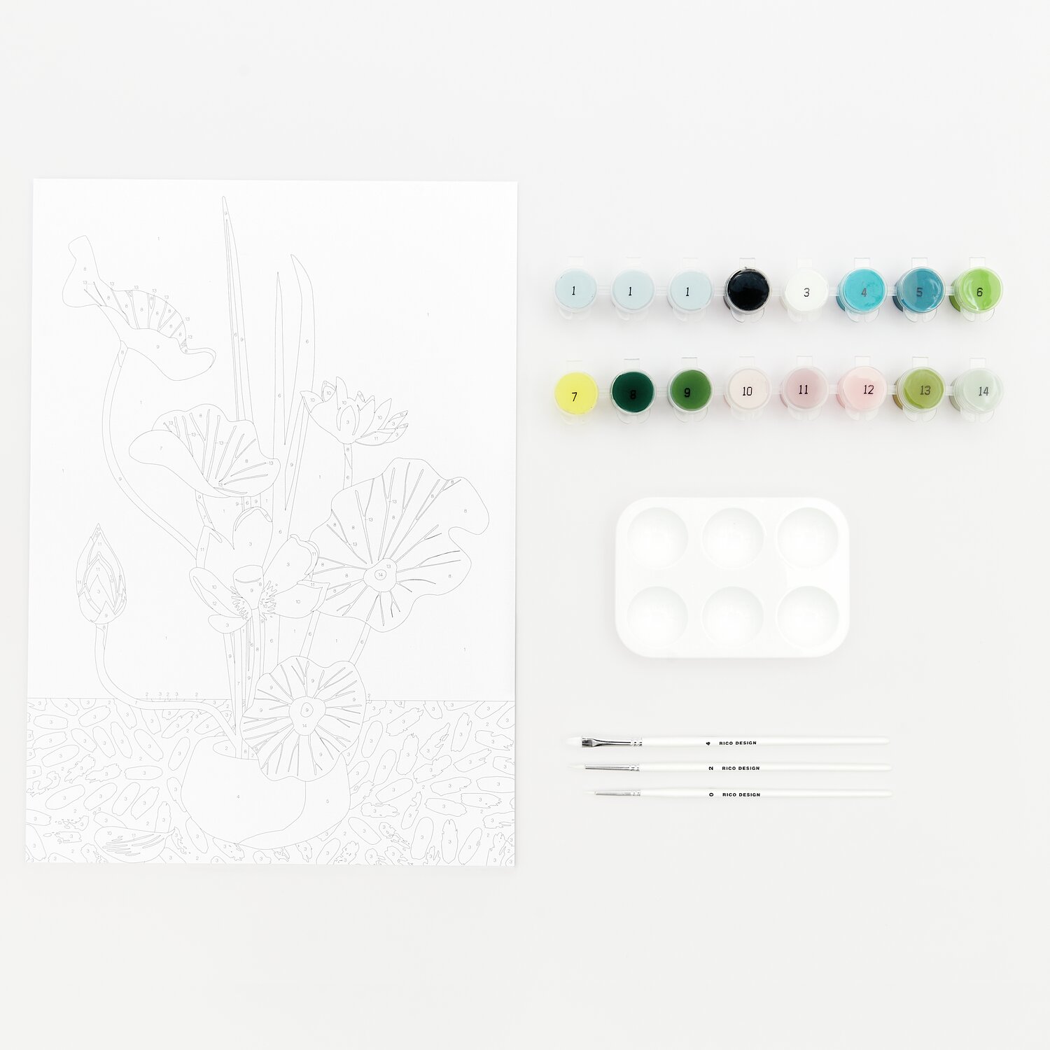 Malen nach Zahlen Lotus: Set mit Leinwand, Farben und Pinseln von Rico Design, ideal für kreative Projekte.
