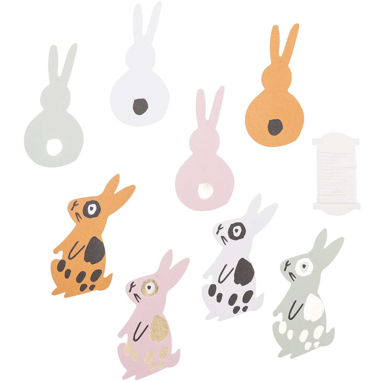 Paper Poetry Papieranhänger Bunny Hop Hasen, 8 Stück in Pastellfarben, ideal für Osterdekorationen.