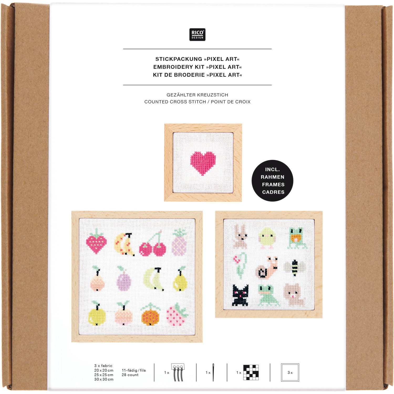 Stickpackung Pixel Art 3er Set 11x11cm von Rico Design