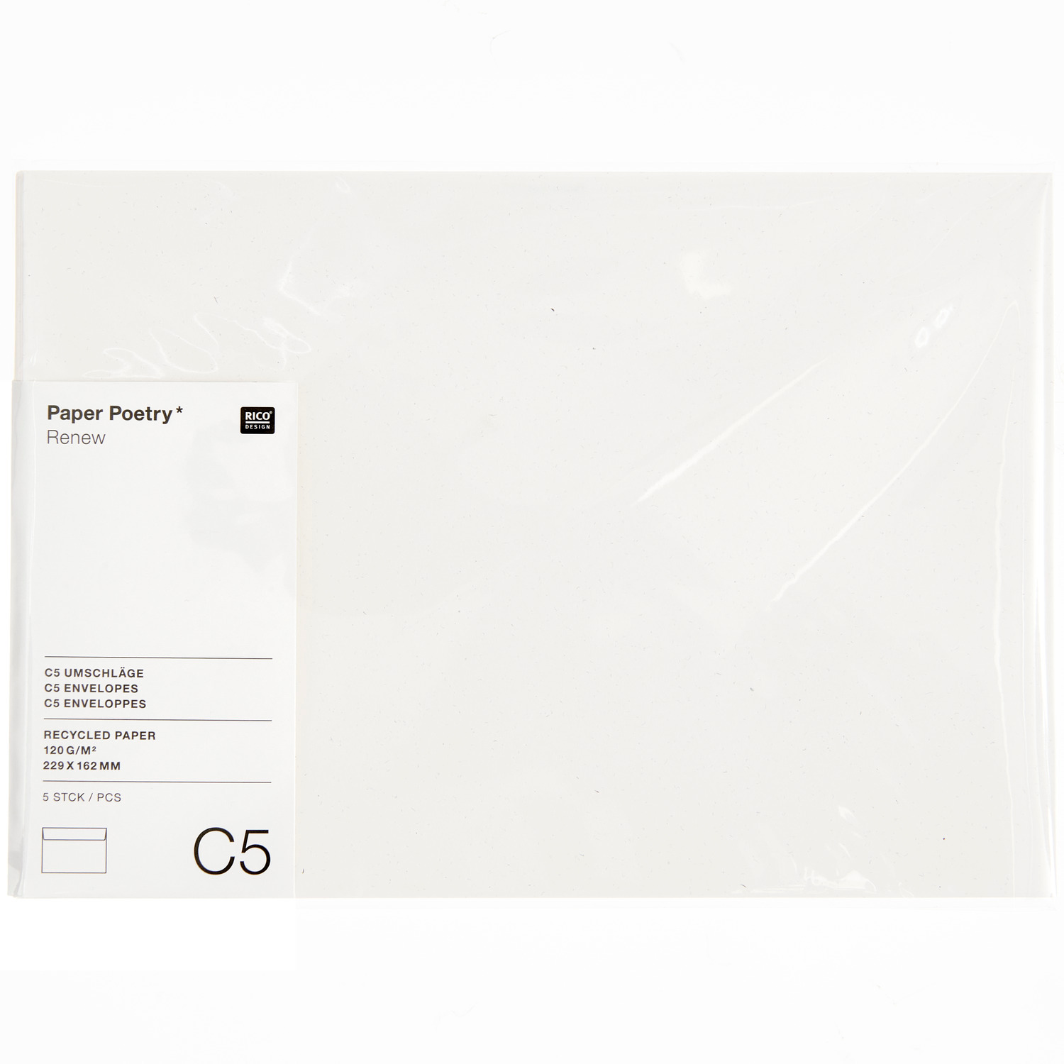 Paper Poetry Renew Umschläge C5 in Creme, 5 Stück. Hochwertige Umschläge von Rico Design.