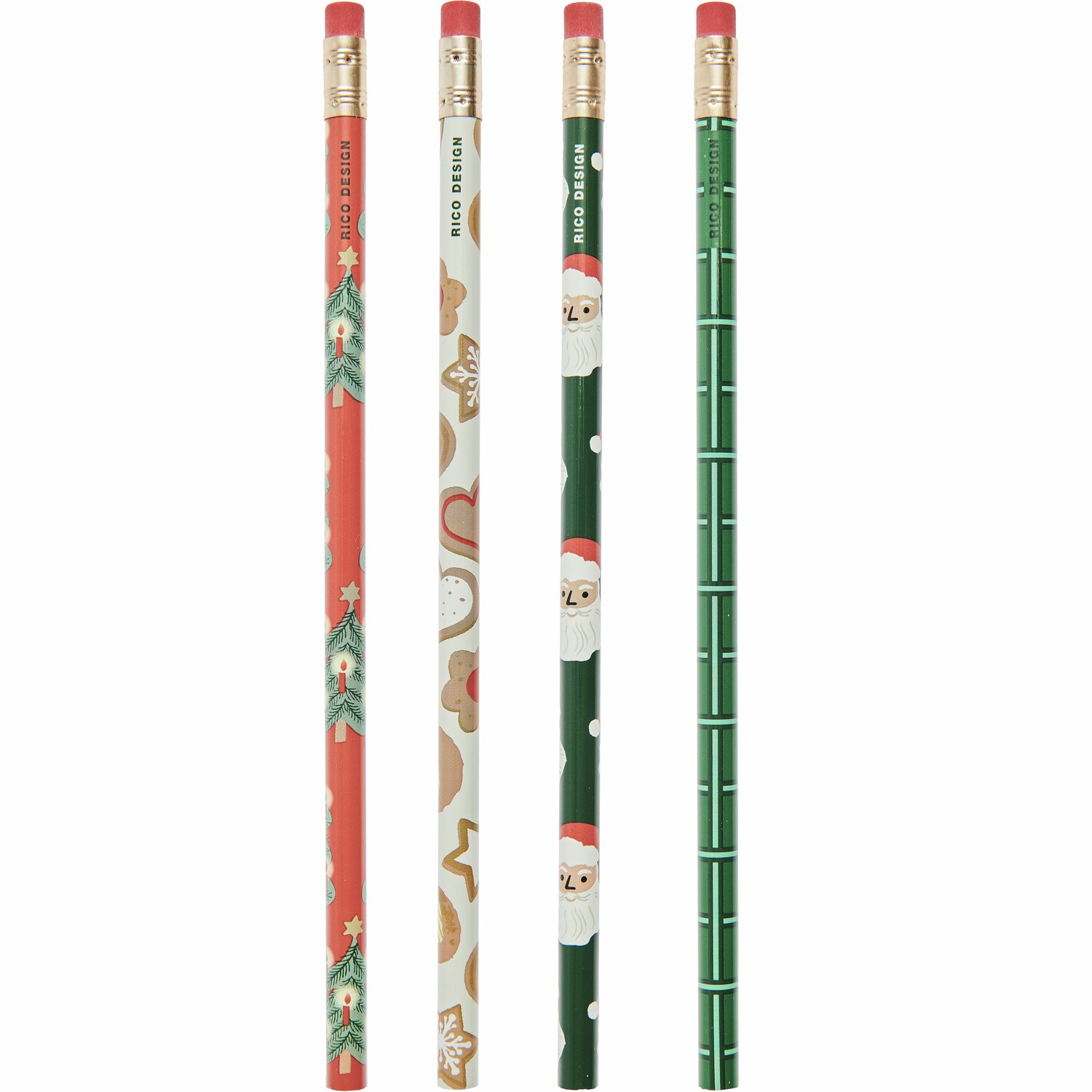 Paper Poetry Bleistift-Set Weihnachtsmarkt, 4-teilig, mit weihnachtlichen Motiven in Rot und Grün, ideal für kreative Projekte und Geschenkideen.