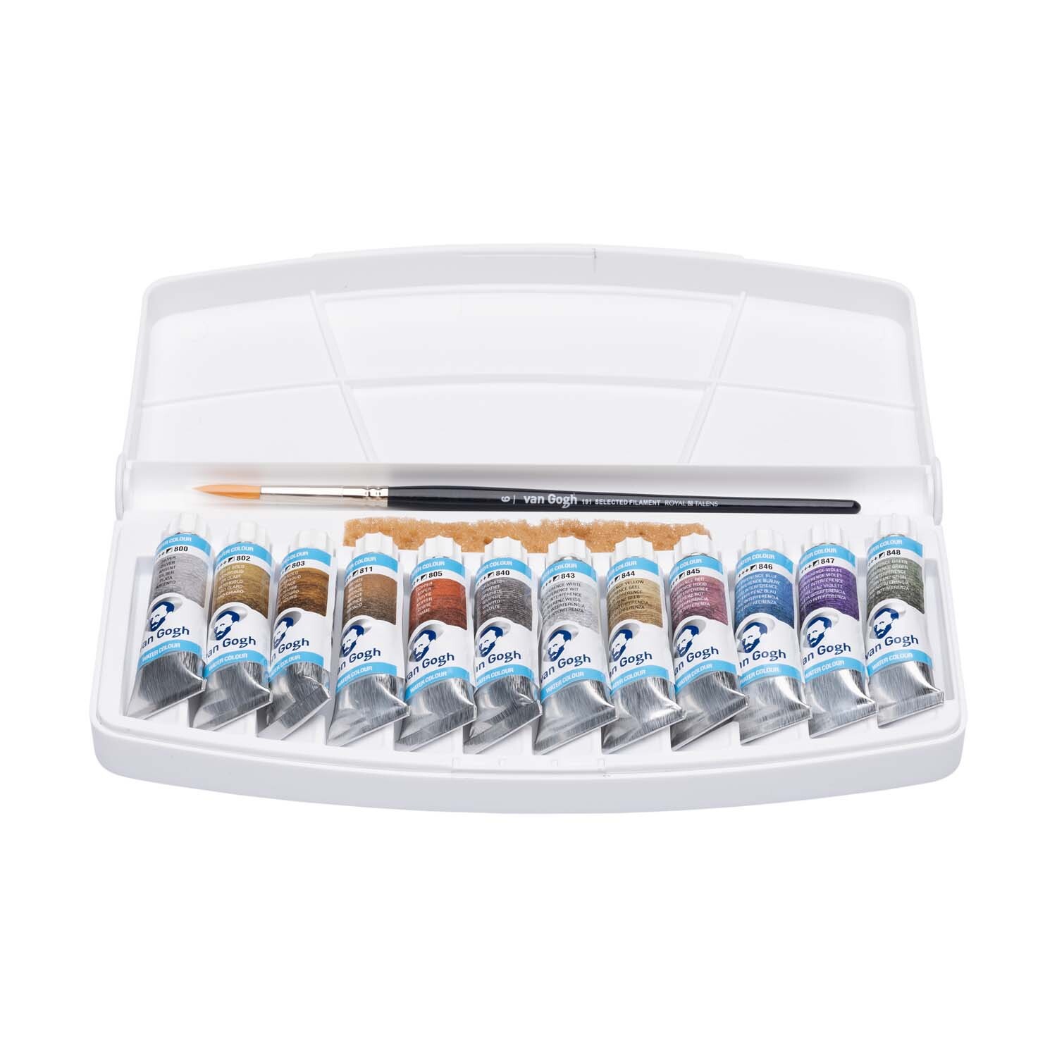 Aquarellfarben-Set mit 12 Tuben à 10ml und Pinsel in einer weißen Box, Marke van Gogh. Ideal für Künstler.