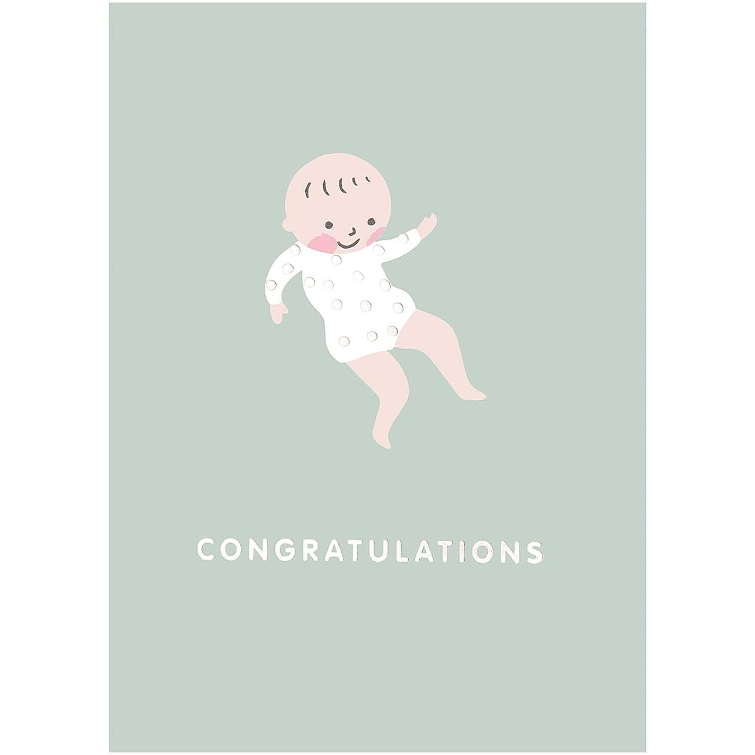Paper Poetry Postkartenblock Hello Baby mit niedlichem Baby-Design auf mintgrünem Hintergrund.