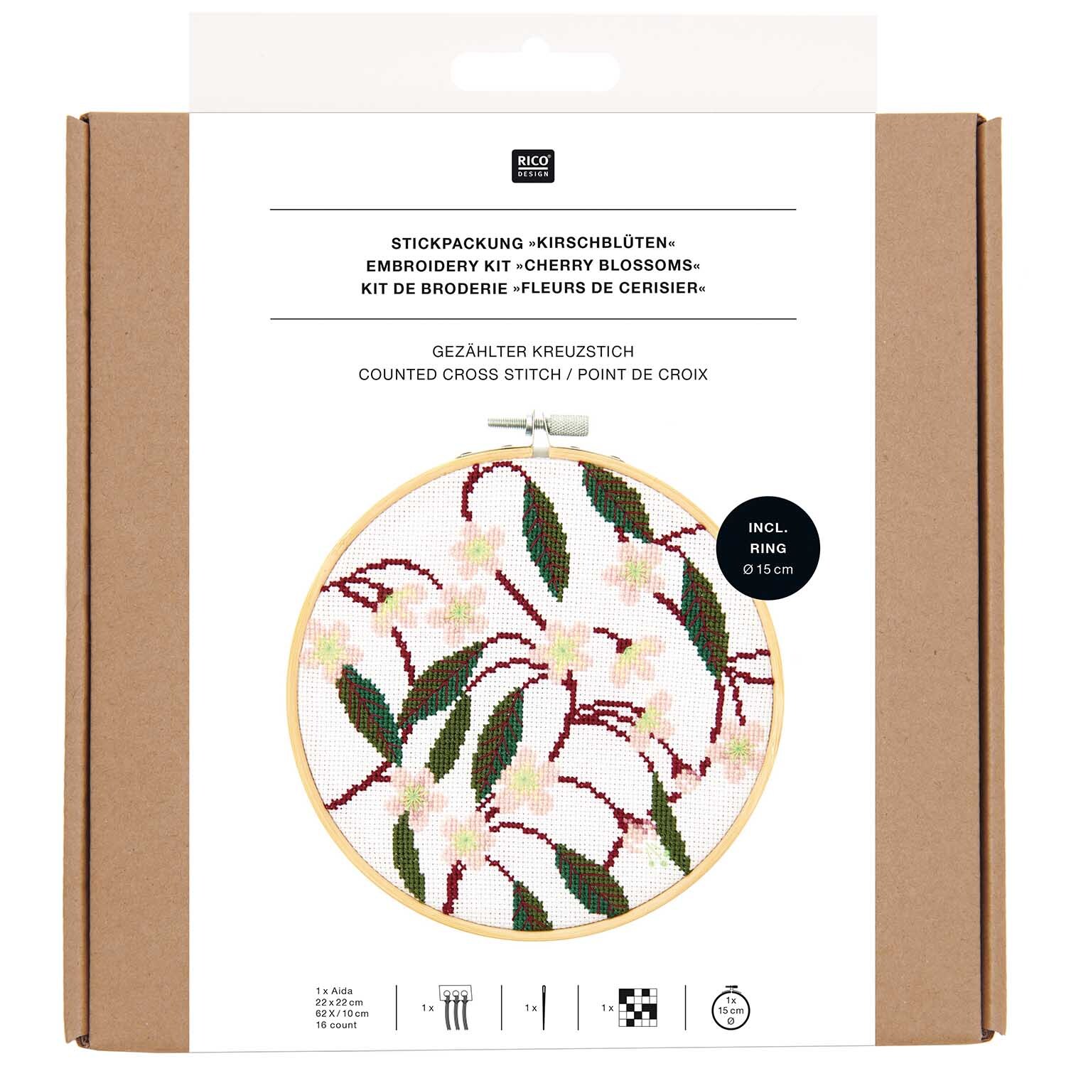 Stickpackung Bild Kirschblüten Bild Ø15cm von Rico Design