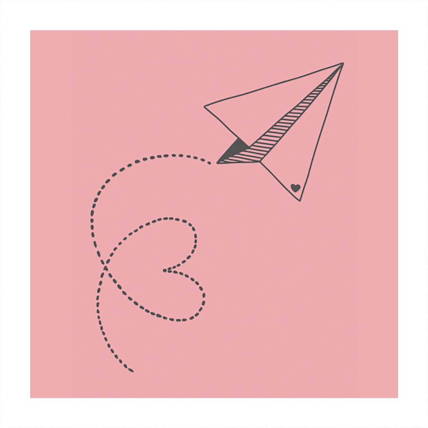 Stempel Flieger rosa 35x45mm: Ein Papierflieger mit Herzspur auf rosa Hintergrund, von May&Berry.
