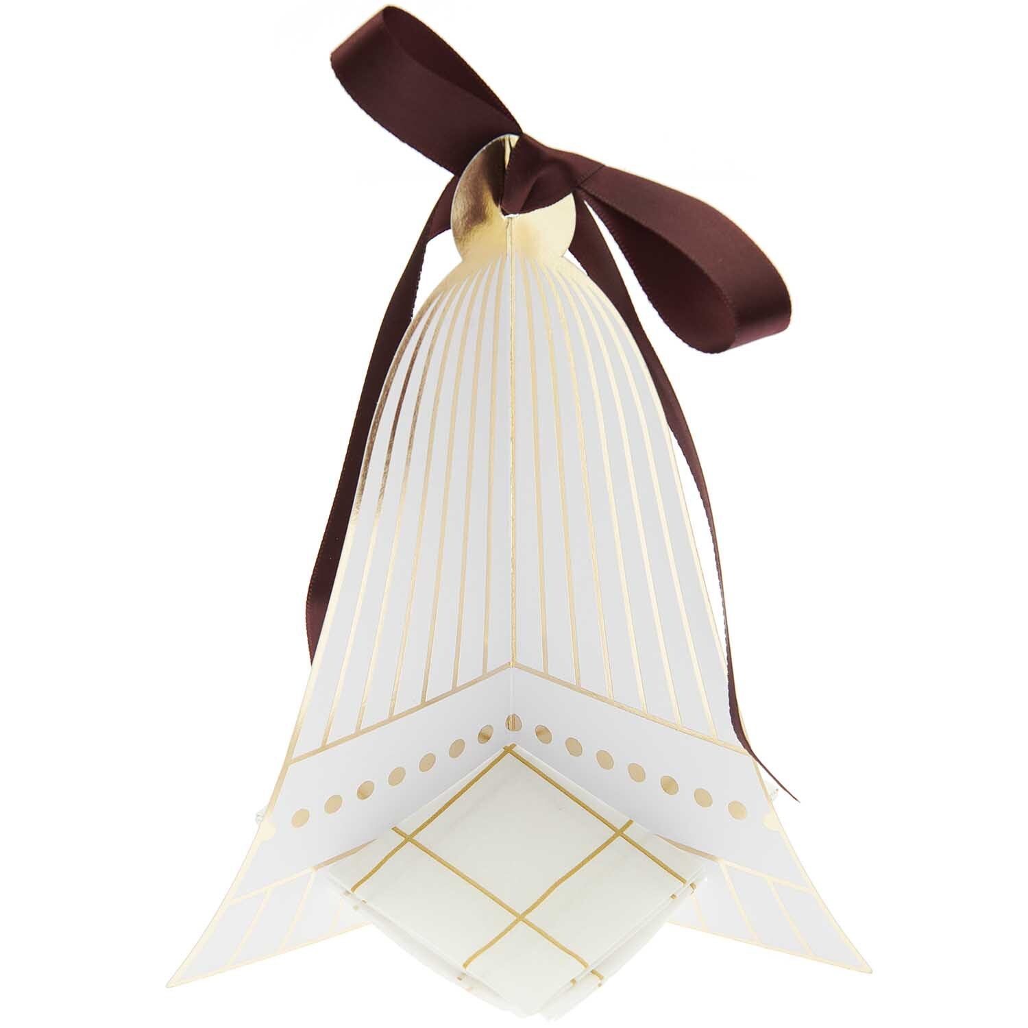 Paper Poetry Serviettenhalter Glocke mit goldenen Akzenten und brauner Schleife von Rico Design. Ideal für festliche Tischdekorationen.