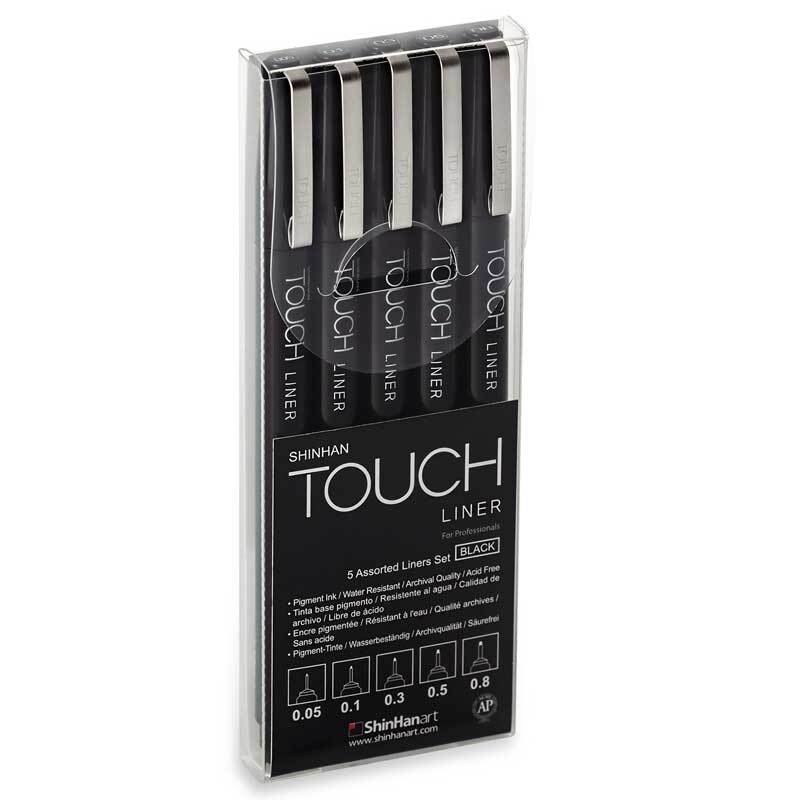 Liner ShinHan schwarz: 5-teiliges Set von TOUCH, ideal für präzises Zeichnen und Skizzieren.