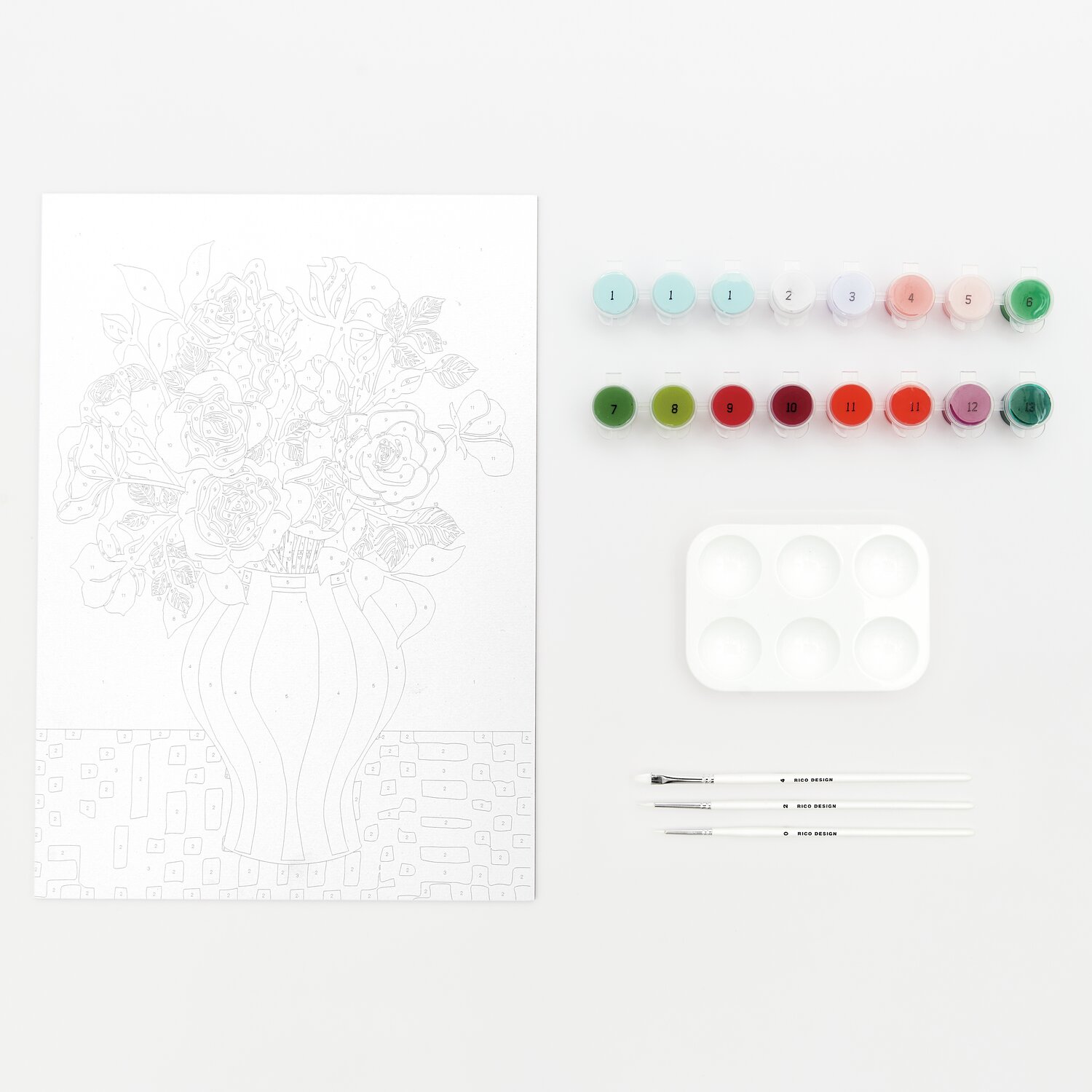 Malen nach Zahlen Rote Rosen: Set mit Leinwand, Farbpalette und Pinseln für kreatives Malen.