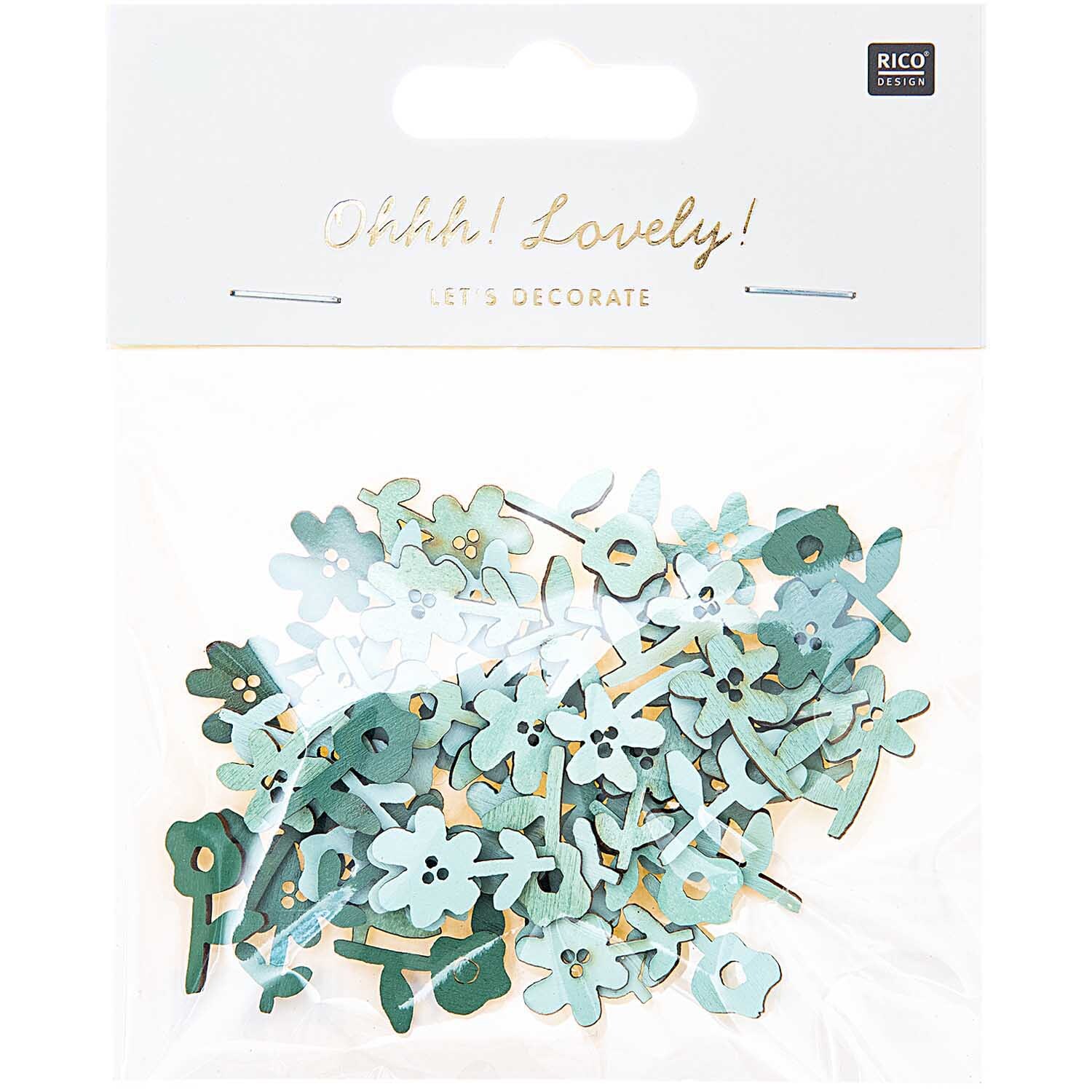 Holzstreu Blume 48 Stück Farbe Grün Mix von Rico Design