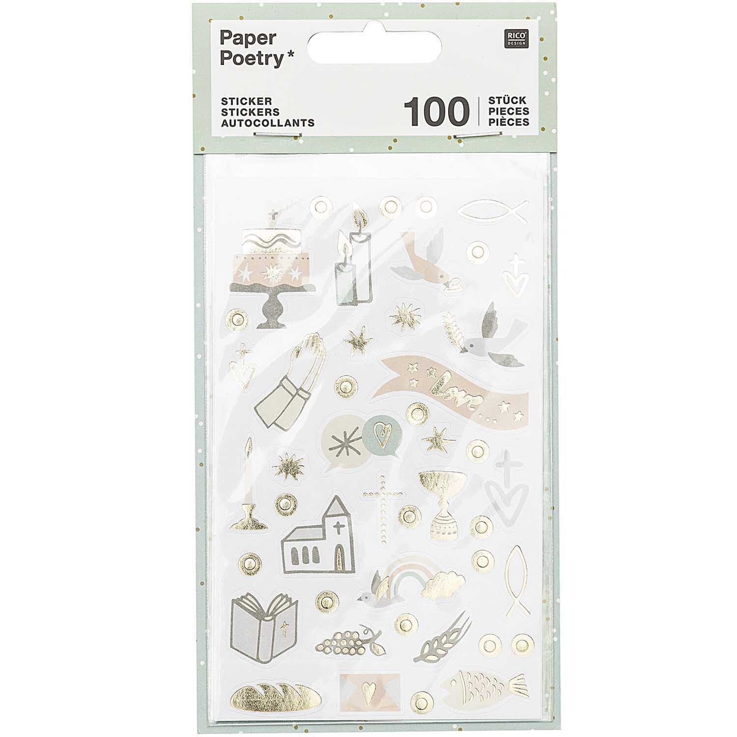 Paper Poetry Sticker Kommunion und Konfirmation mit religiösen Symbolen und goldenen Akzenten von Rico Design.