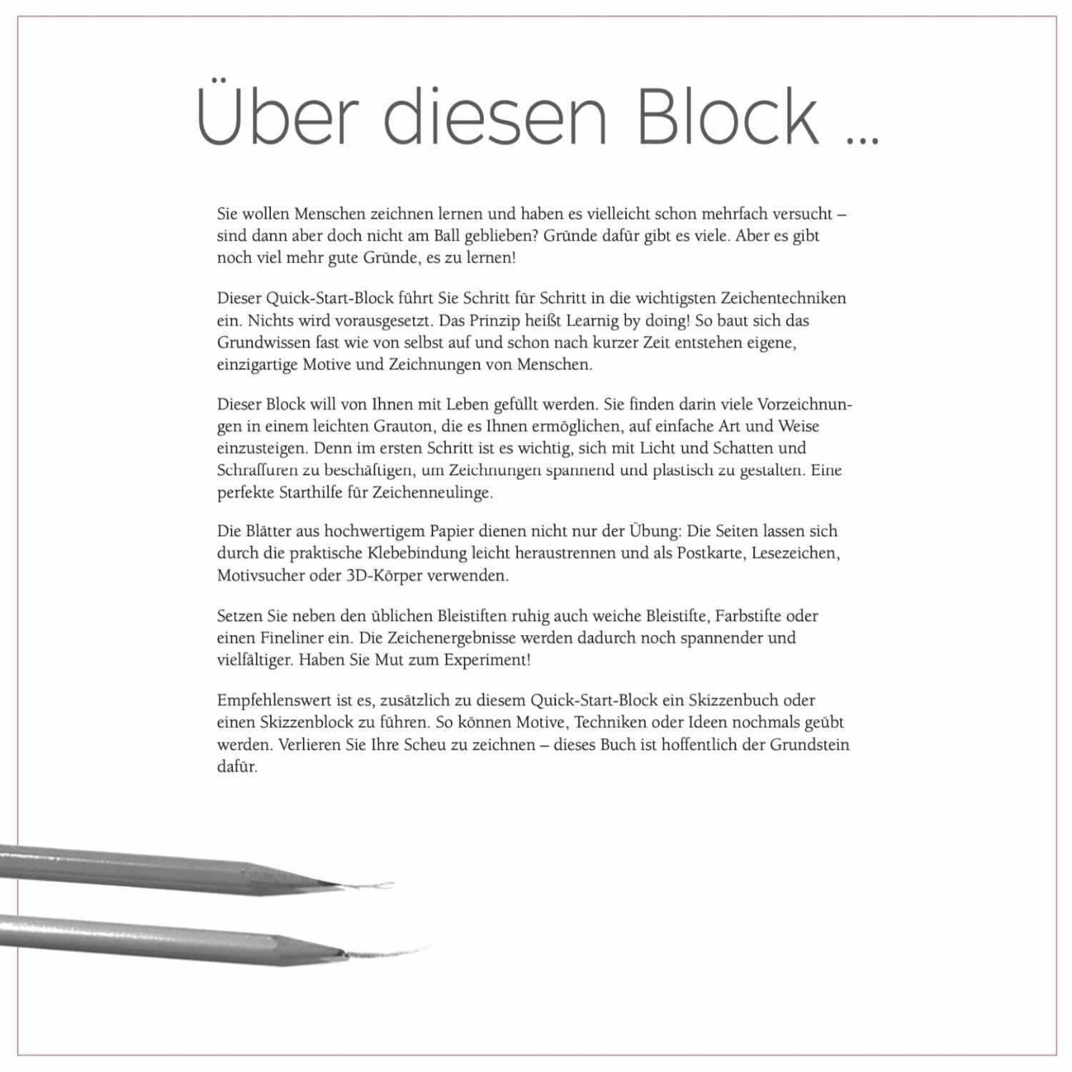 Die Kunst des Zeichnens - Der Quick-Start-Block zeigt detaillierte Anleitungen zum Zeichnen von Menschen. Ideal für Anfänger und Fortgeschrittene.