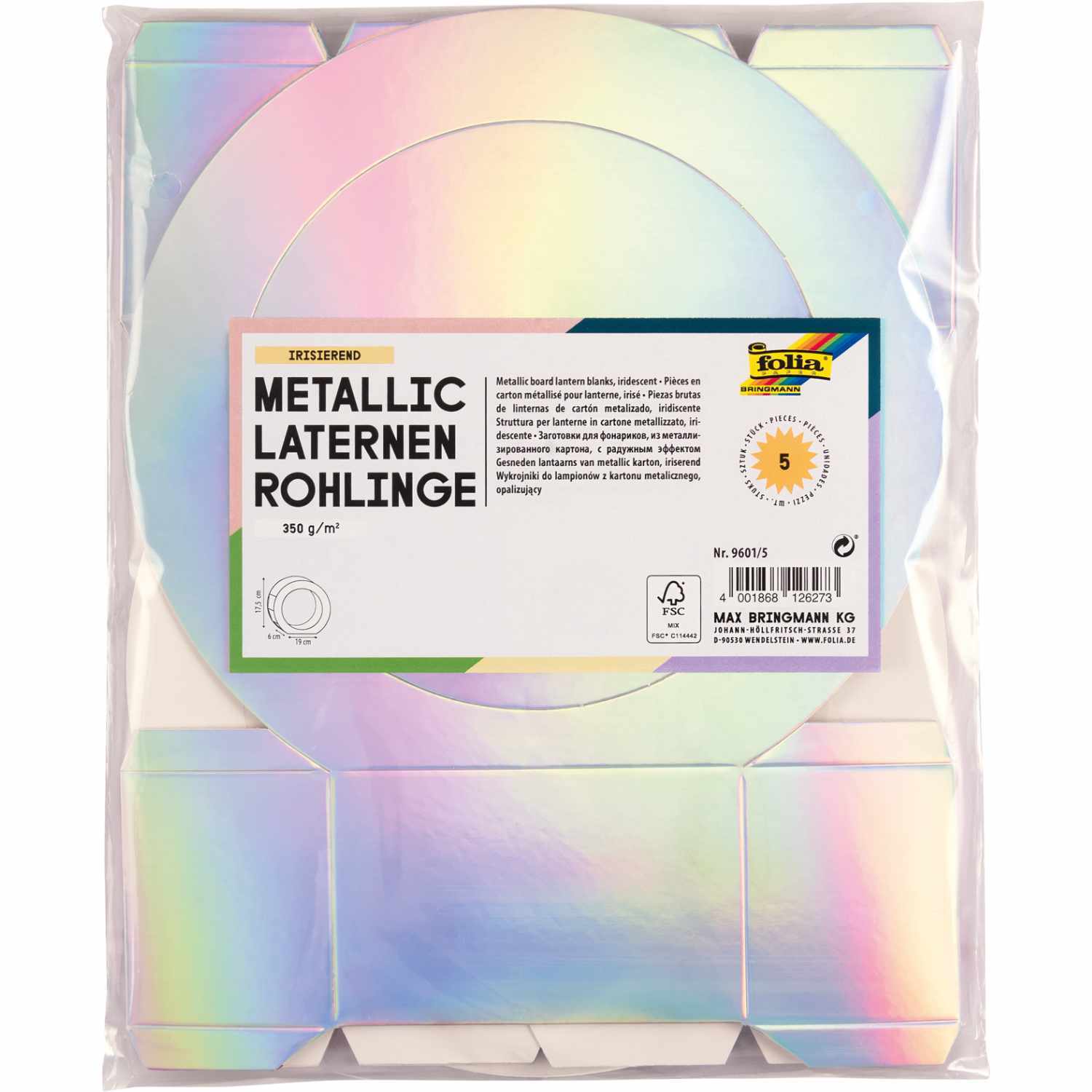 Laternenrohlinge Metallic-Karton 19cm 5 Stück Farbe Irisierend von Max Bringmann 