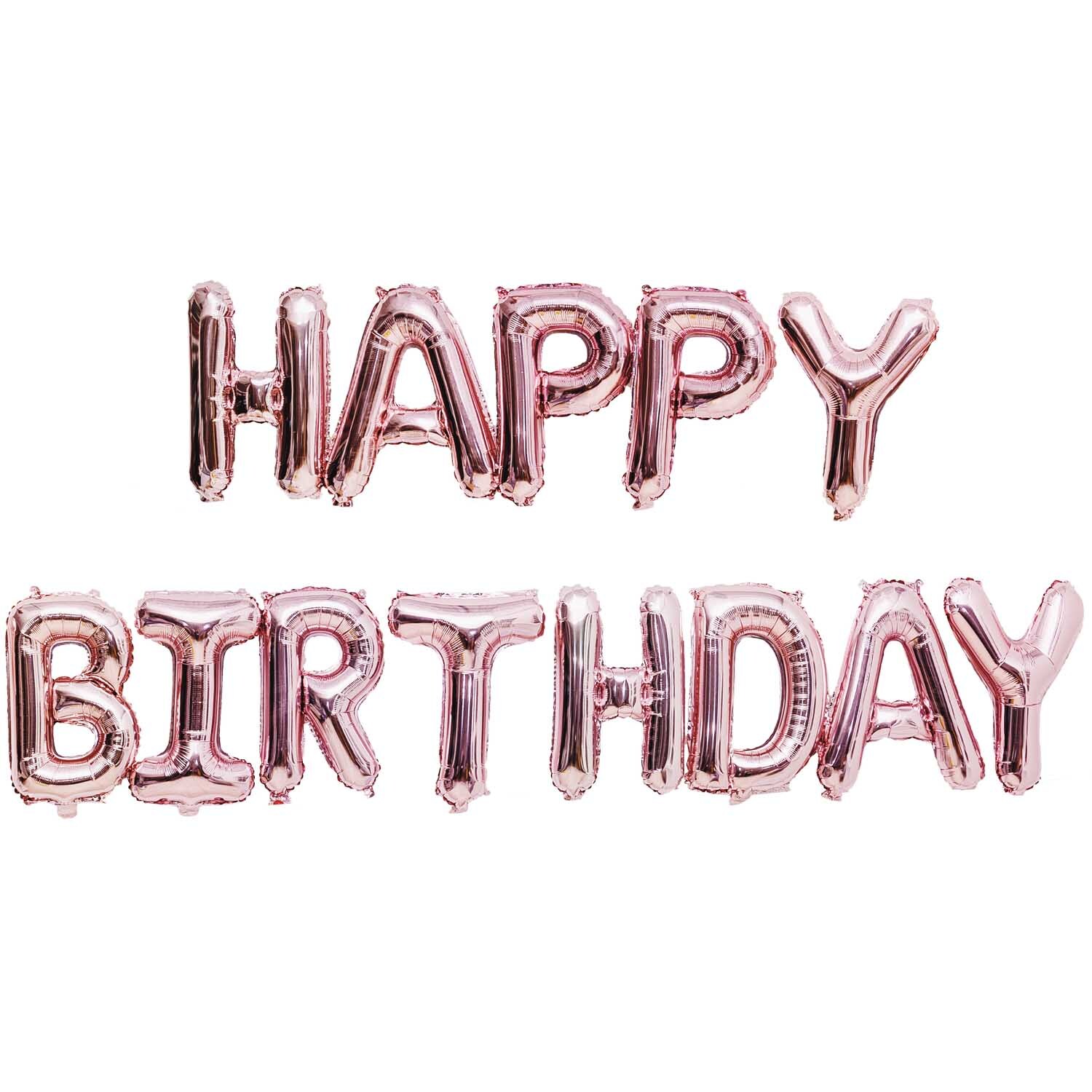 Folienballon-Set Happy Birthday rosa, 13-teilig, von Rico Design. Rosa Ballons formen den Schriftzug "Happy Birthday".