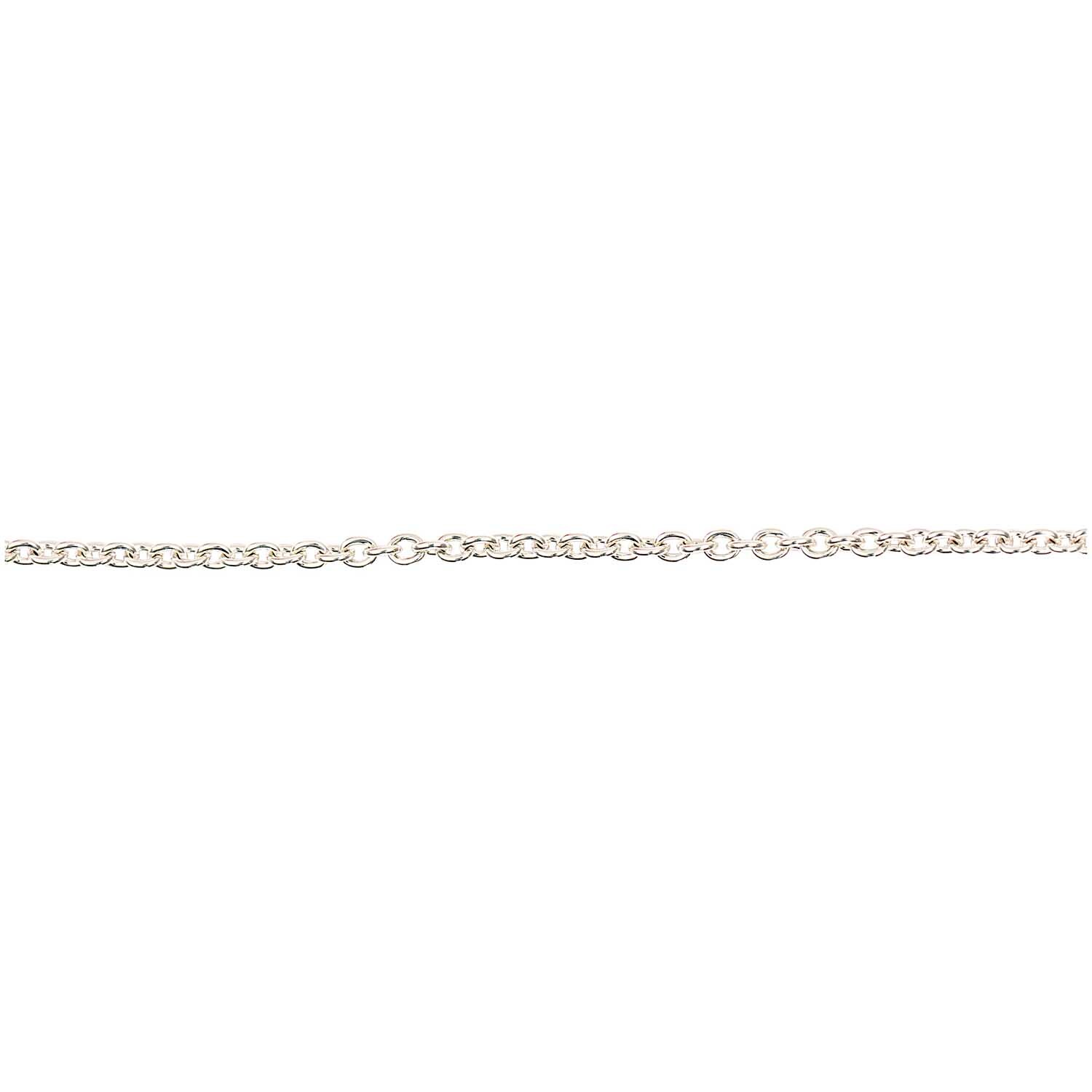 Gliederkette silber 4-5mm 1m von Rico Design, feine silberne Kettenglieder auf weißem Hintergrund.
