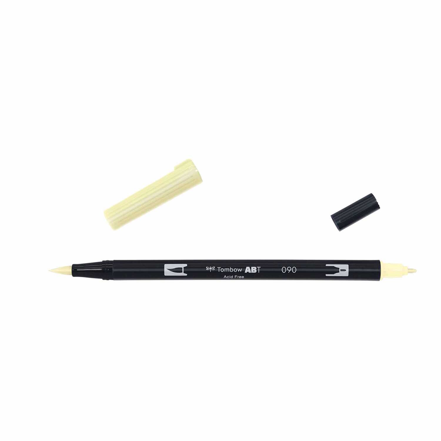 ABT Dual Brush Pen in Gelb von Tombow, mit zwei Spitzen und abnehmbarem Deckel, ideal zum Zeichnen.