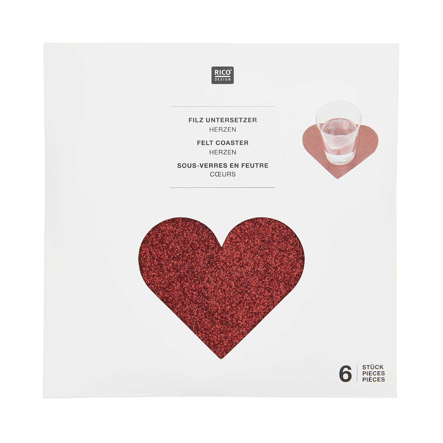 Filz Untersetzer Herzen rot 15x12,9cm 6 Stück von Rico Design